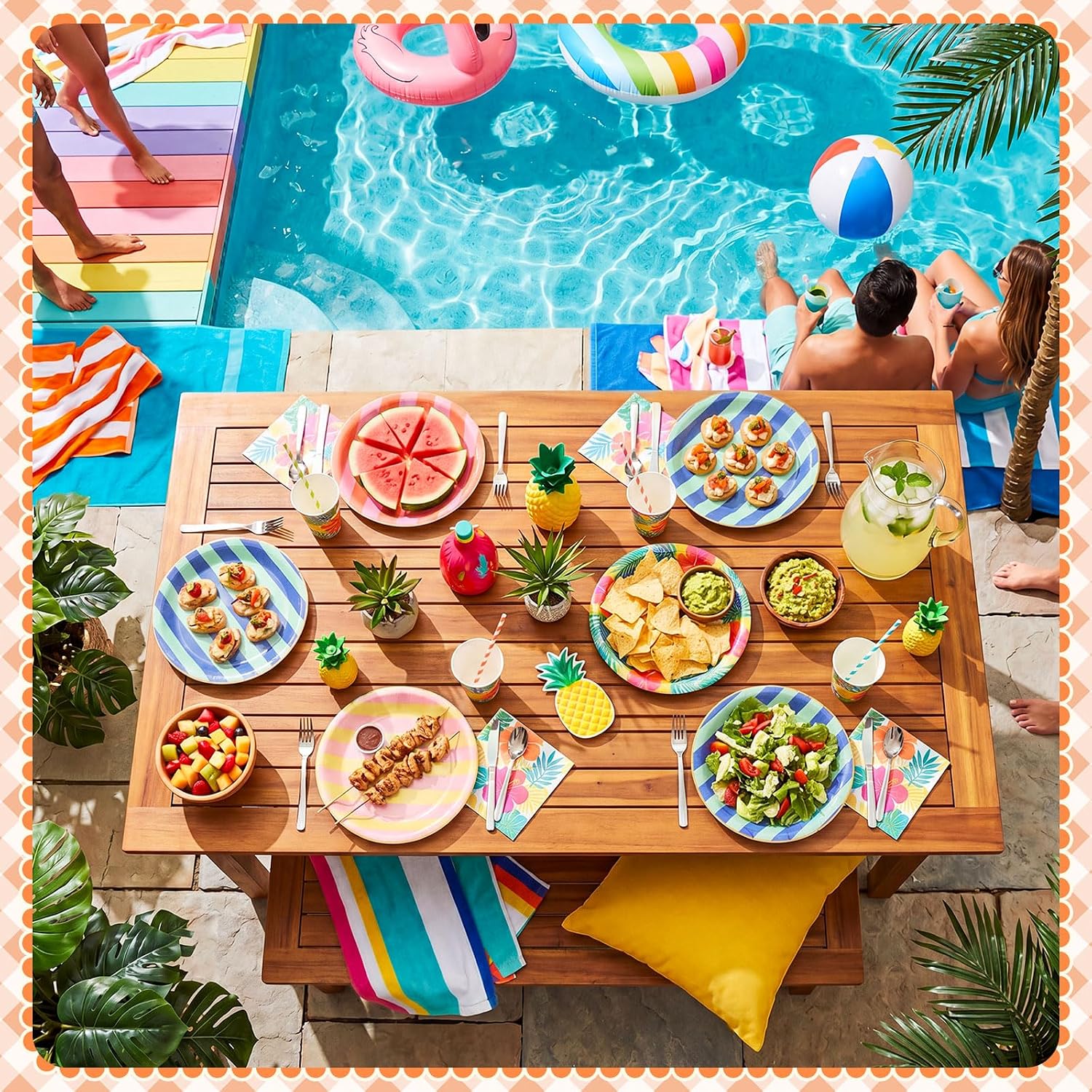 60 Pcs Striped Paper Plates Summer Colorful 9 Inch Disposable Party Plates for Last Toast Coast Birthday, Bachelorette, Baby Shower, Summer Party Supplies