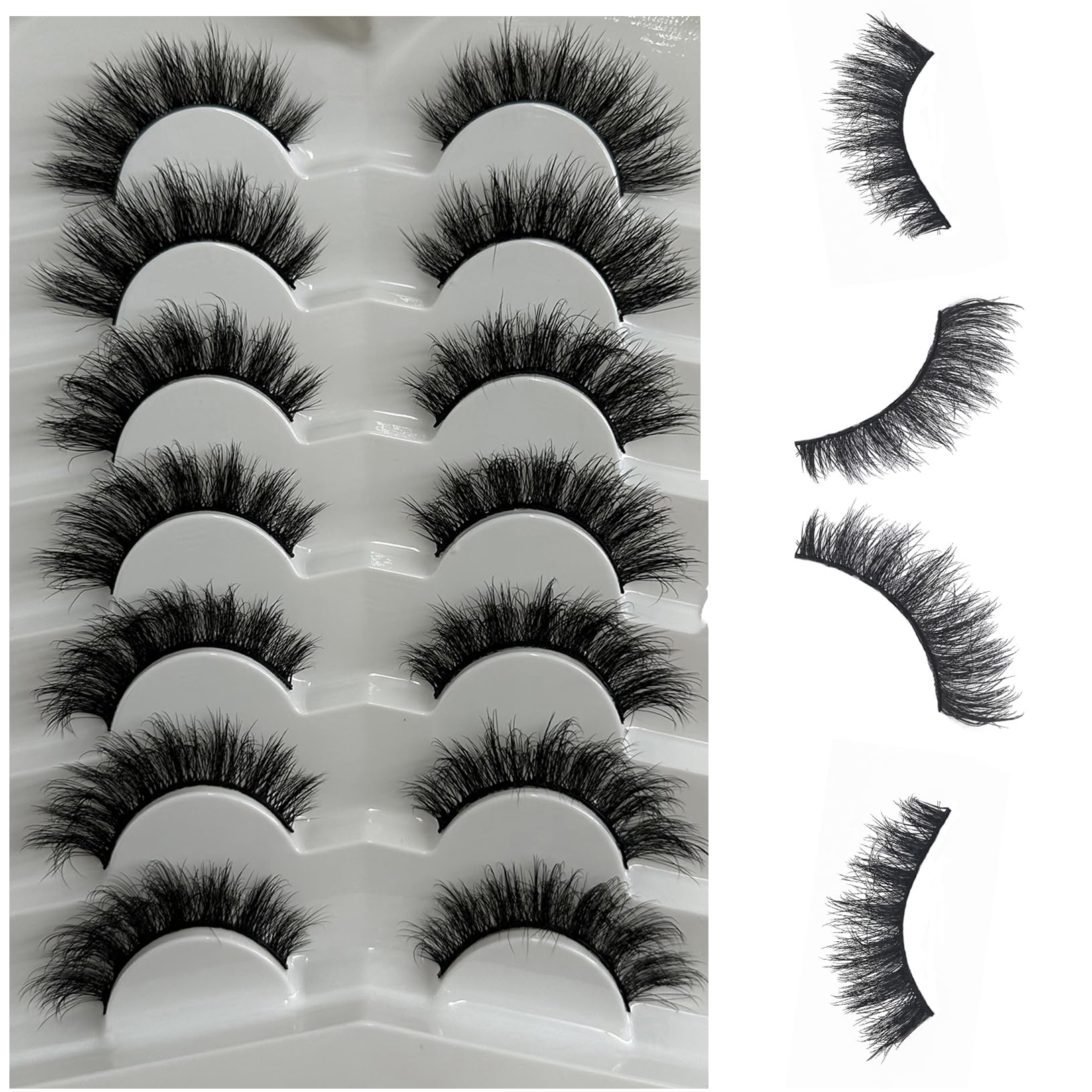 MYMYDA Lashes Natural Look Clear Band Cat Eye False Eyelashes Fluffy Mink Fox Eye Lashes Wispy 5D Volume
