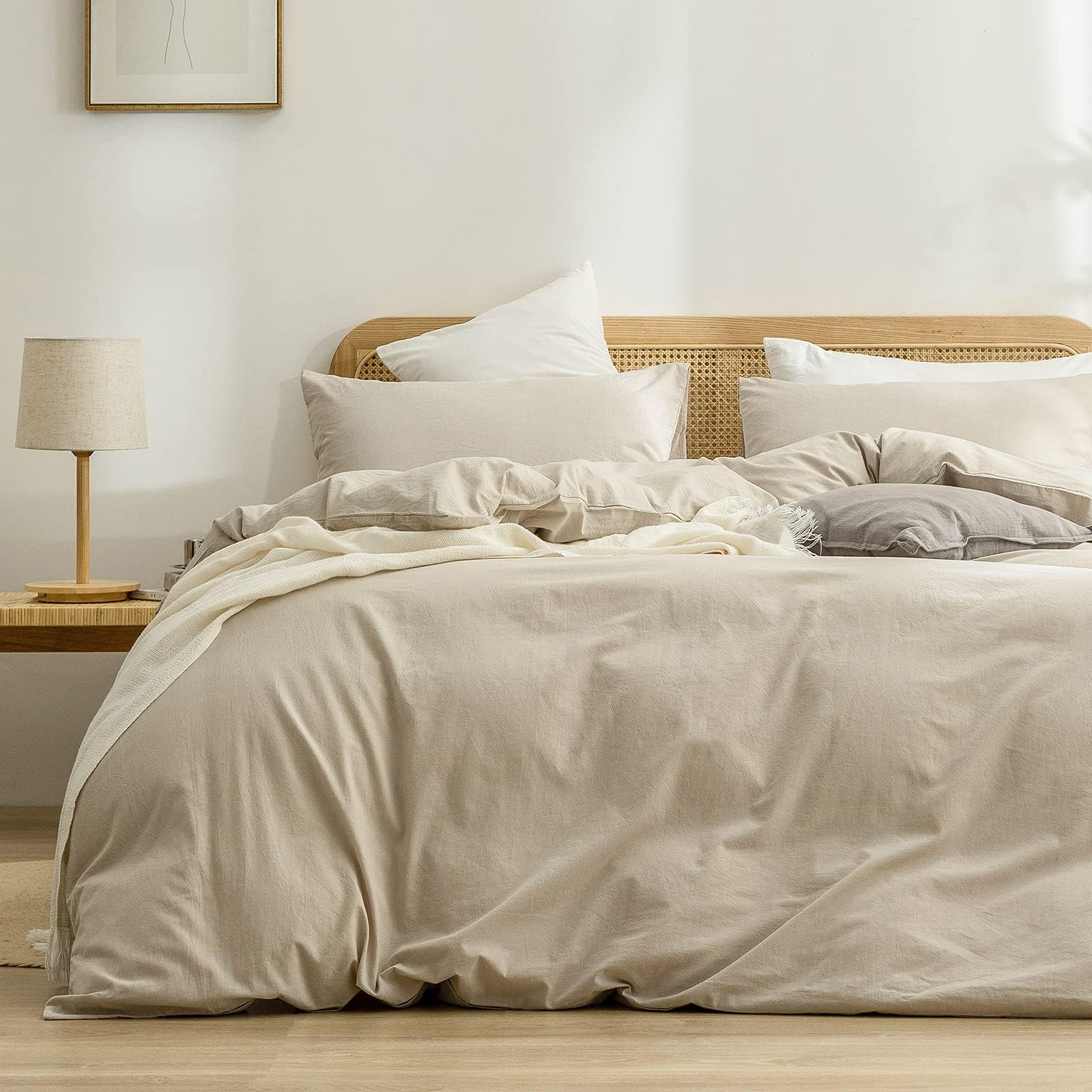 BESTOUCH Cotton Solid Duvet Cover Set Almond Milk Grey Alaska King