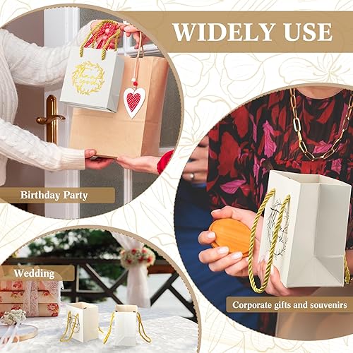 Miniatura 4 de Yeaqee 50 mini bolsas de regalo de agradecimiento con asas de 4 x 2.75 x 4.5 pulgadas, papel de aluminio dorado para boda, regalo de despedida de