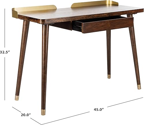 Miniatura 3 de Safavieh Escritorio moderno de 1 cajón en nogal y dorado Parker para oficina en casa Nogal / Oro,Blanco lavado /