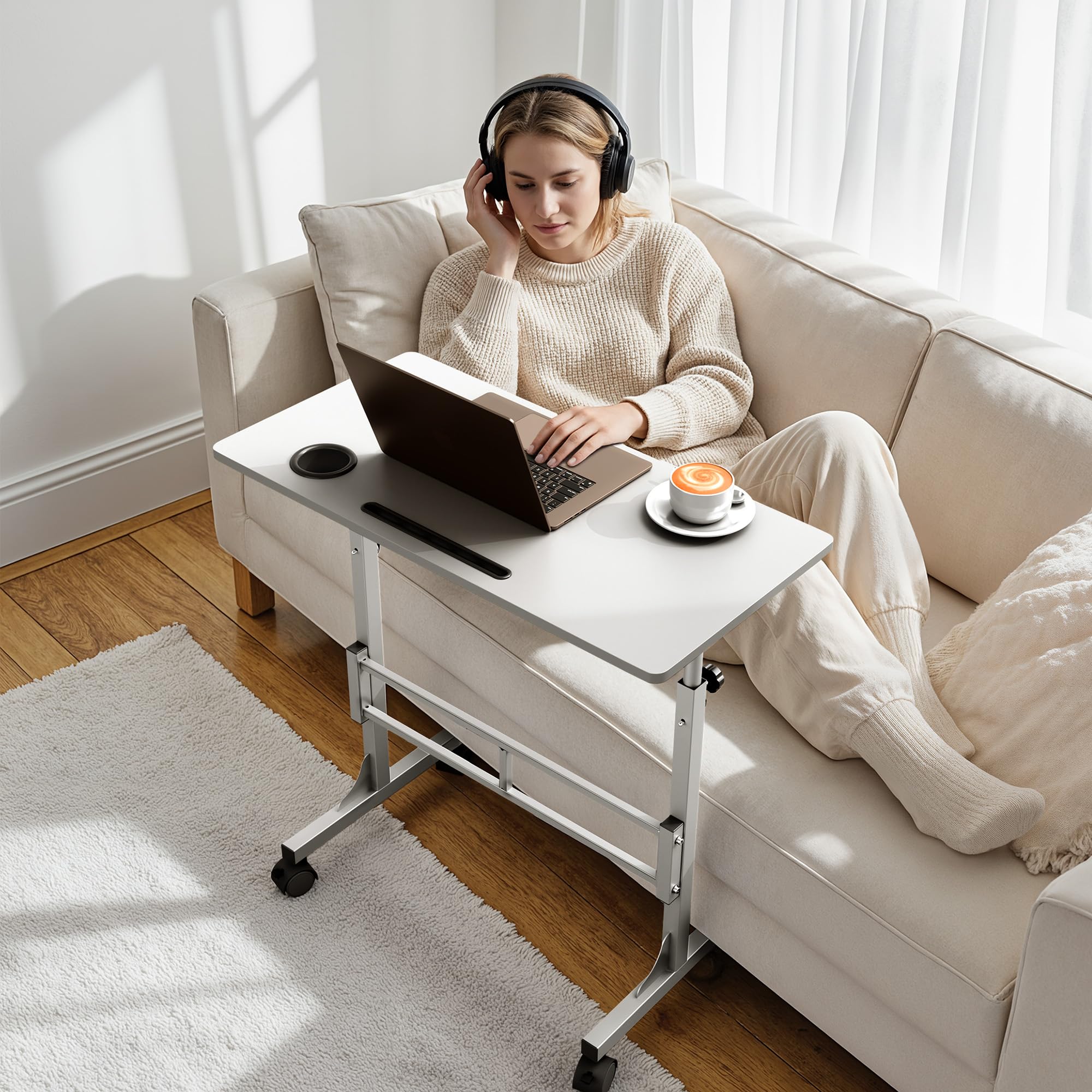 Shahoo Standing Desk Adjustable Height Mobile Stand Up Desk with Wheels 32 Inch Portable Rolling Desks Computer Office — view 2