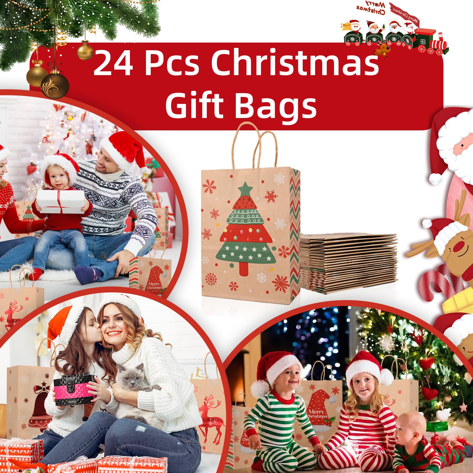 Sacchetti Regalo di Natale (22x16x8c), 12 Pezzi Sacchetti Natalizi con
