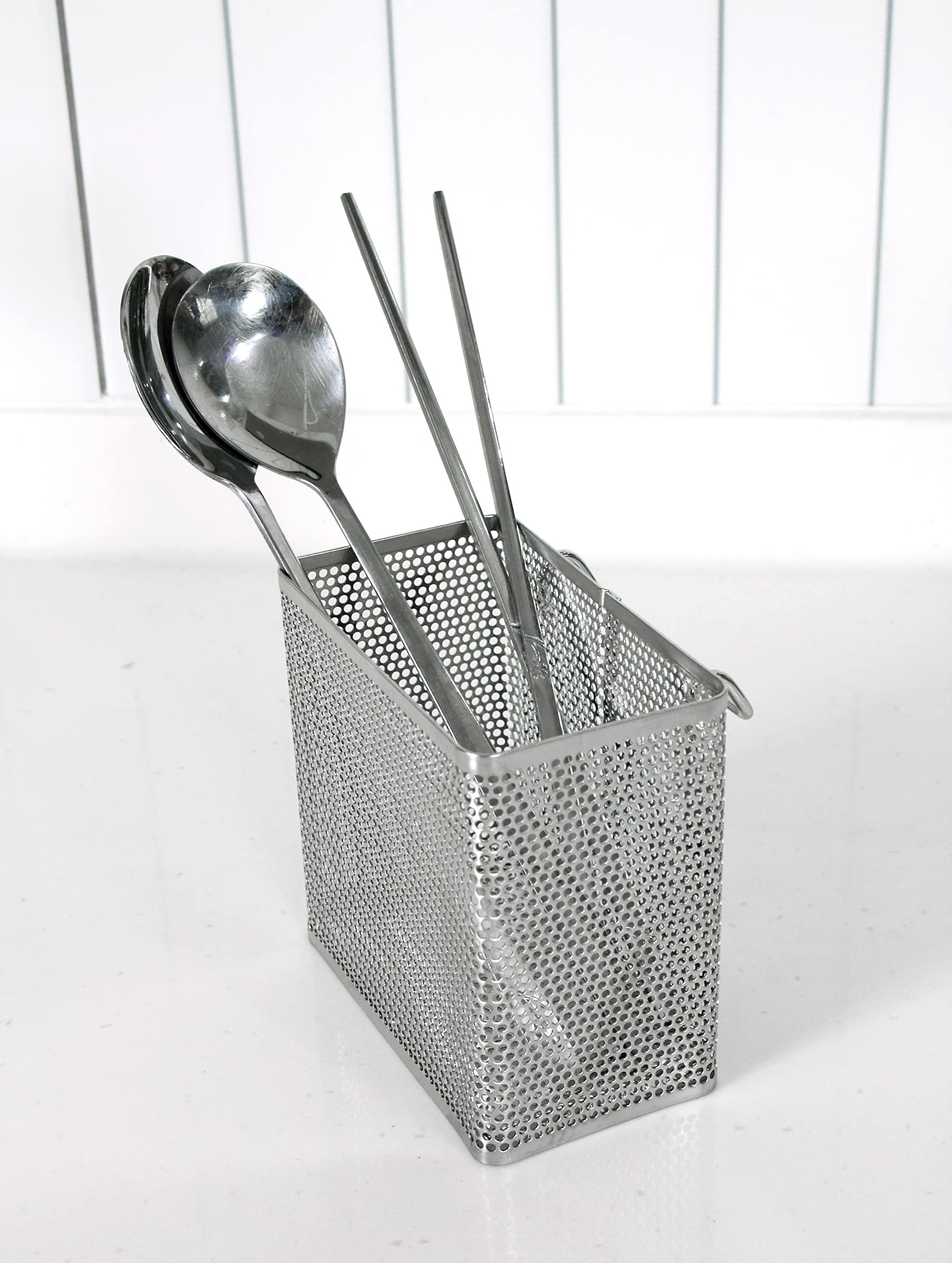LENITH Soporte perforado para palillos de cocina con ganchos, almacenamiento de acero inoxidable 304 para organizador, apto para lavavajillas (pequeño rectangular)