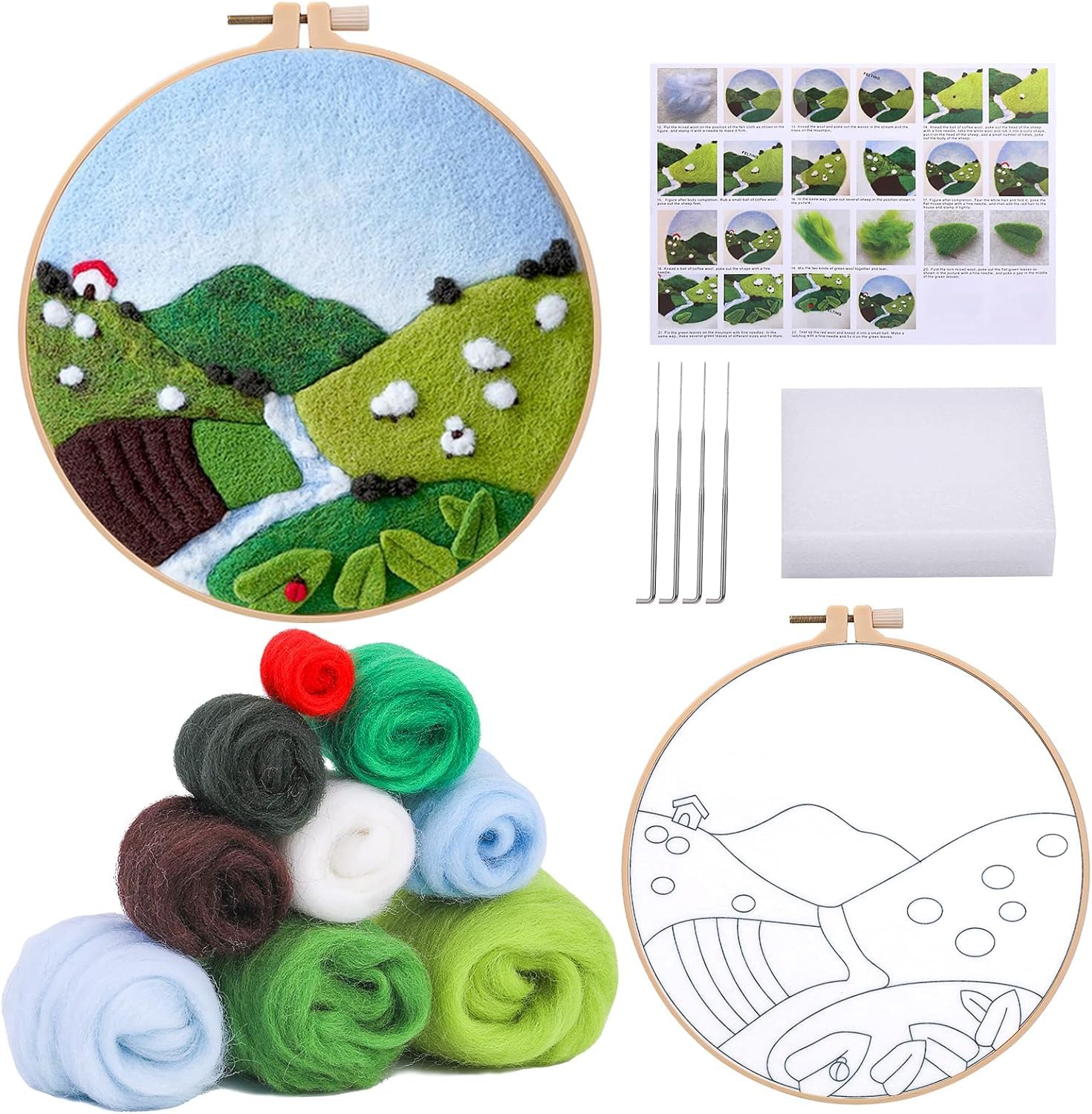 Mumoo Bear Needle Felting Kit for Beginners - Tools, Wool Supplies, Instructions, Pad, Needles, Embroidery Hoops - for Home Decoration, multicolor