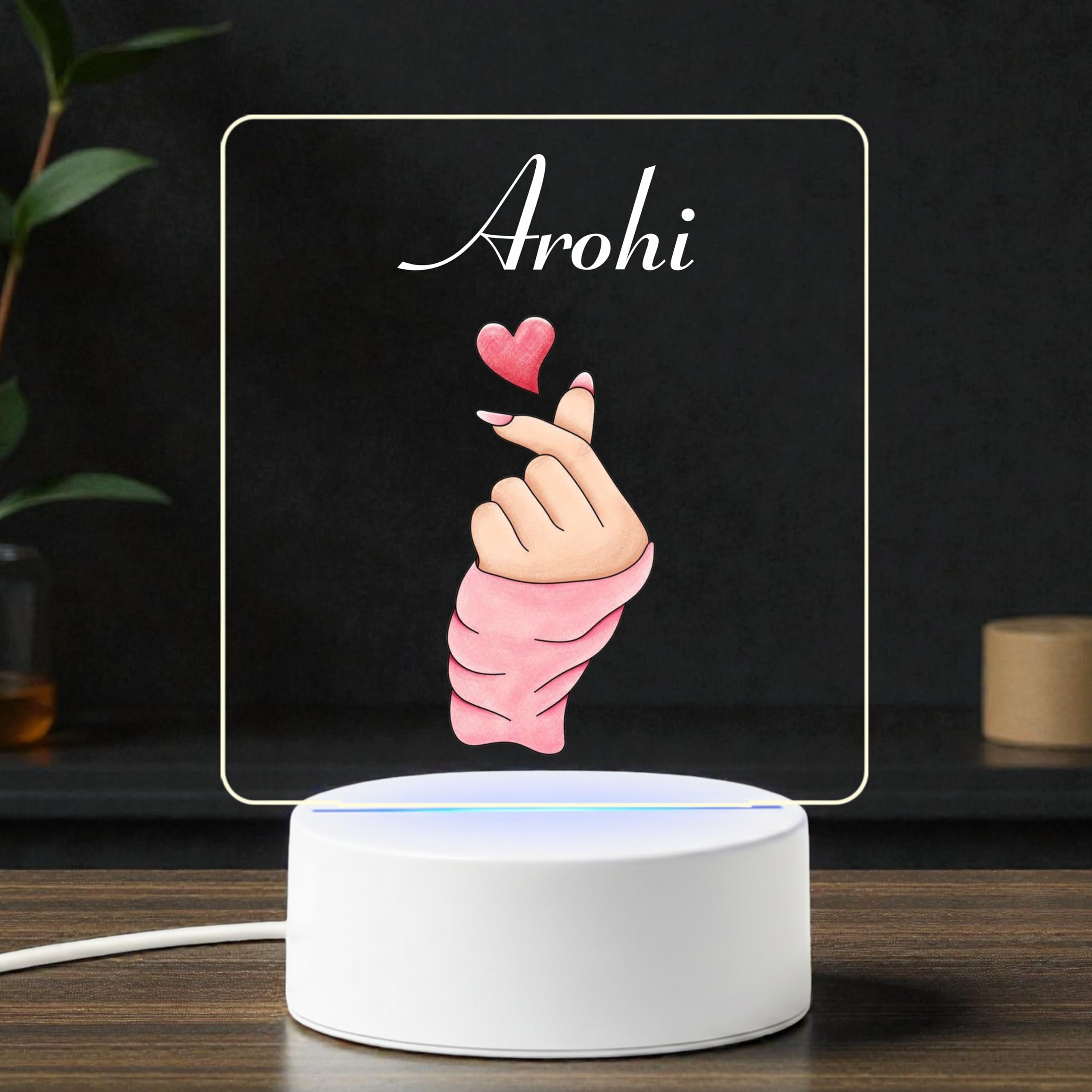Precious Art Gifts Personalised Acrylic LED Love Lamp for Couples | Night Light | Valentine Gift for Girlfriend, Boyfriend, Wife, Husband | Romantic Anniversary & Birthday Gift (FINGER HEART-19)-image-12