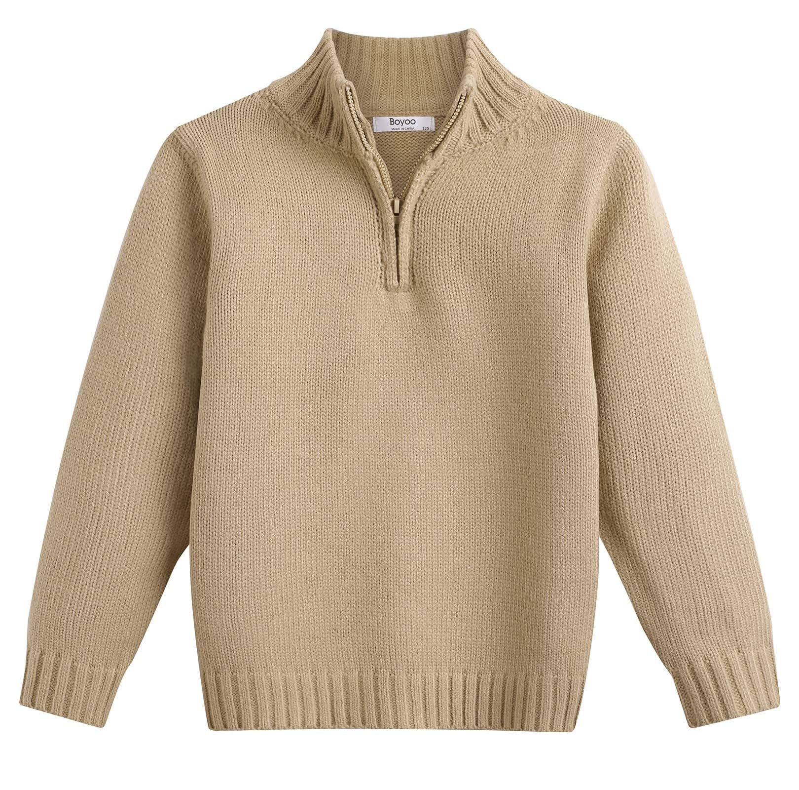 Arshiner Jungen Pullover Half Zip Casual Grobstrick Pullover Jungs Weihnachtspullover für Herbst Winter Kinder Uniform Langarm Strickpullover Sweater 5-14 Jahre