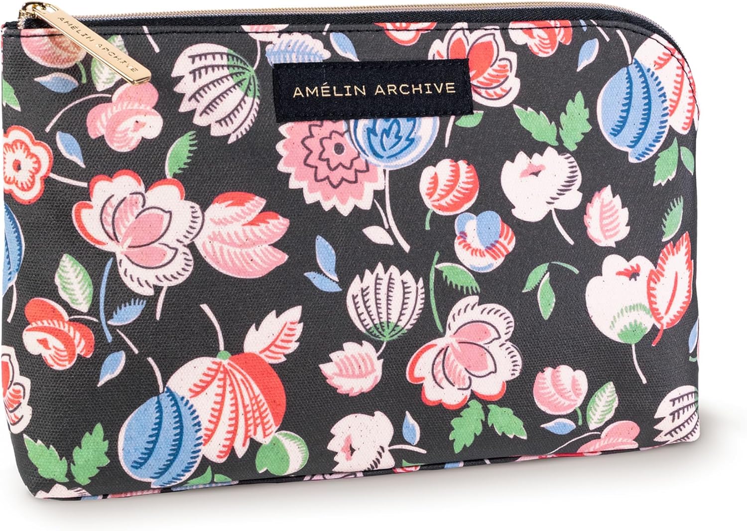 Medium Canvas Zipper Pouch, Vintage Inspired Pencil Case for Adults, Travel Toiletry Bag, Small Pouch Bag for Supplies, Makeup or Toiletries (Sonia)