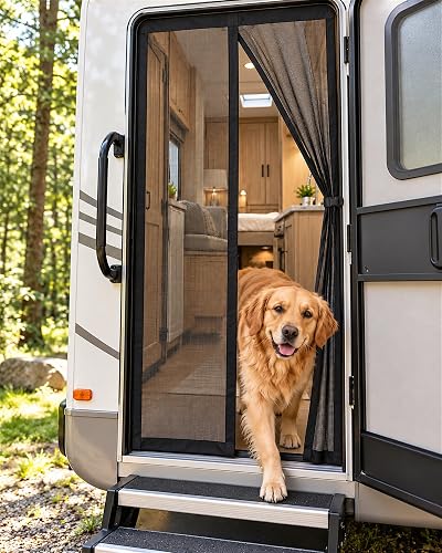Magnetic Screen Door for RV Camper, 31.5" W x 75" H, with Buckle Strap