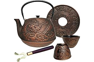40 oz Japanese Cast Iron Teapot Set with Infused and Trivet: A Dragon Descends