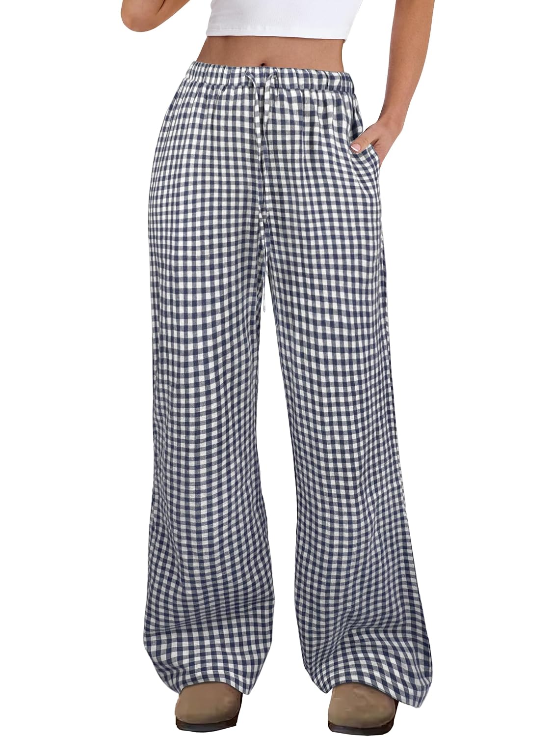 ANRABESS Striped Gingham Wide-Leg Lounge Pants - Image 10