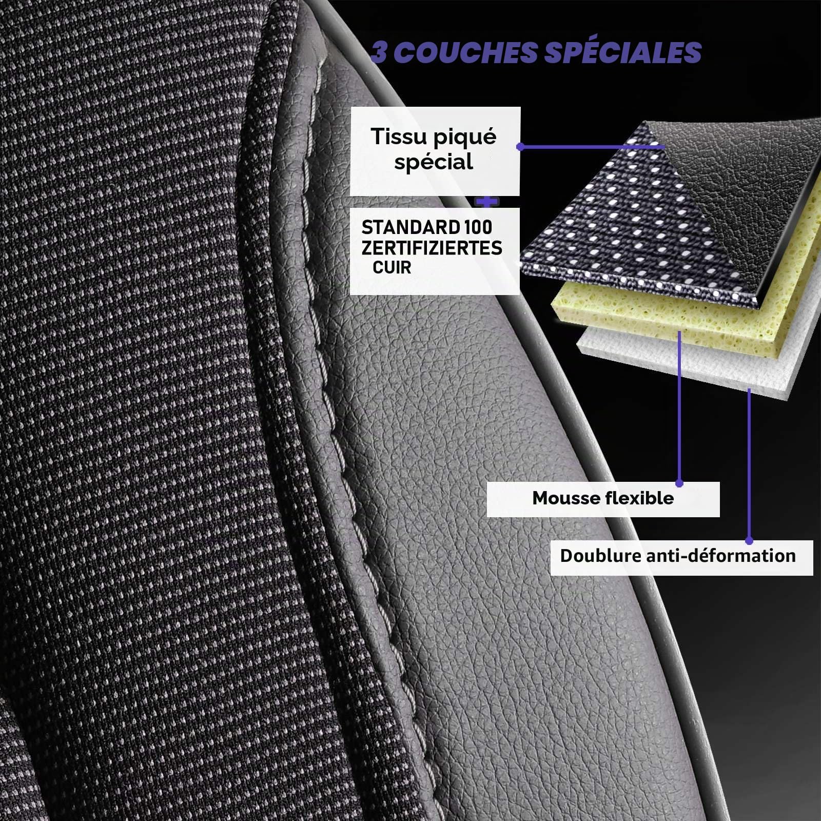 Housses de sièges auto universelles pour voitures et SUV - Housse de siège avant premium en tissu piqué, Noir/Gris, Housse de siège compatible airbag, Housse de siège auto, Ensemble