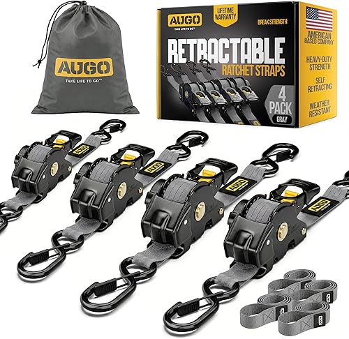 Vista 10 de AUGO Correas de trinquete retráctiles 4 correas de trinquete de servicio pesado autoretráctiles correas de amarre con bucles suaves y bolsa