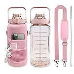Chokoter Half Gallon Water Bottle with Sleeve, 64OZ Motivational Water Bottle with Straw & Time Marker, BPA Free Leakproof Gym for Sport Workout