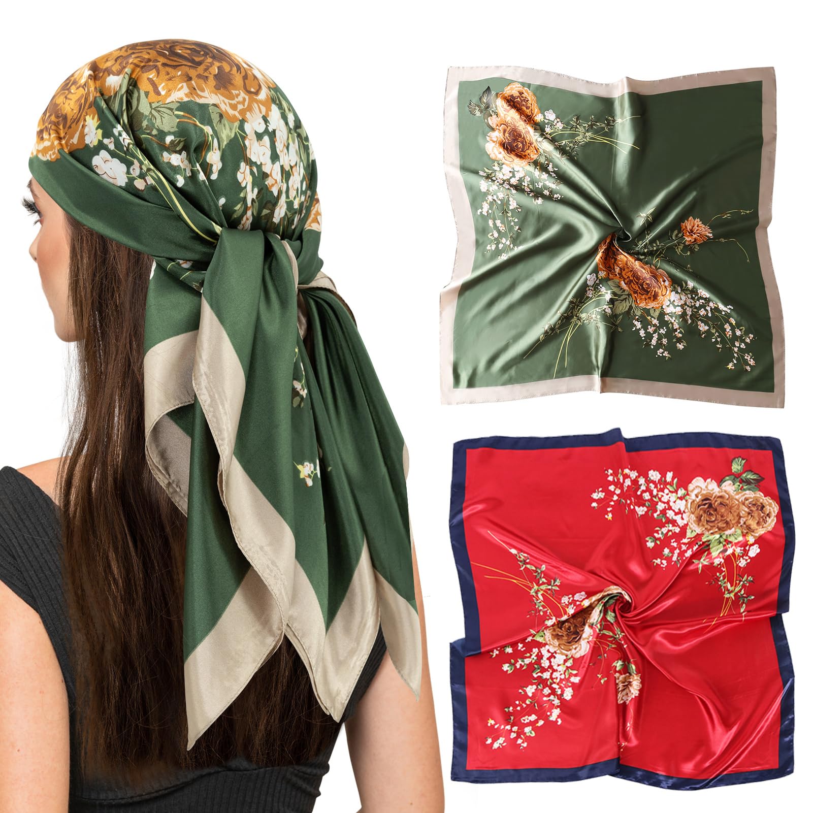 vimate Kopftuch für Frauen-35“ Quadrat Seide Gefühl Satin Schal Seidentuch für Haar Wrapping und Schlafen in der Nacht.