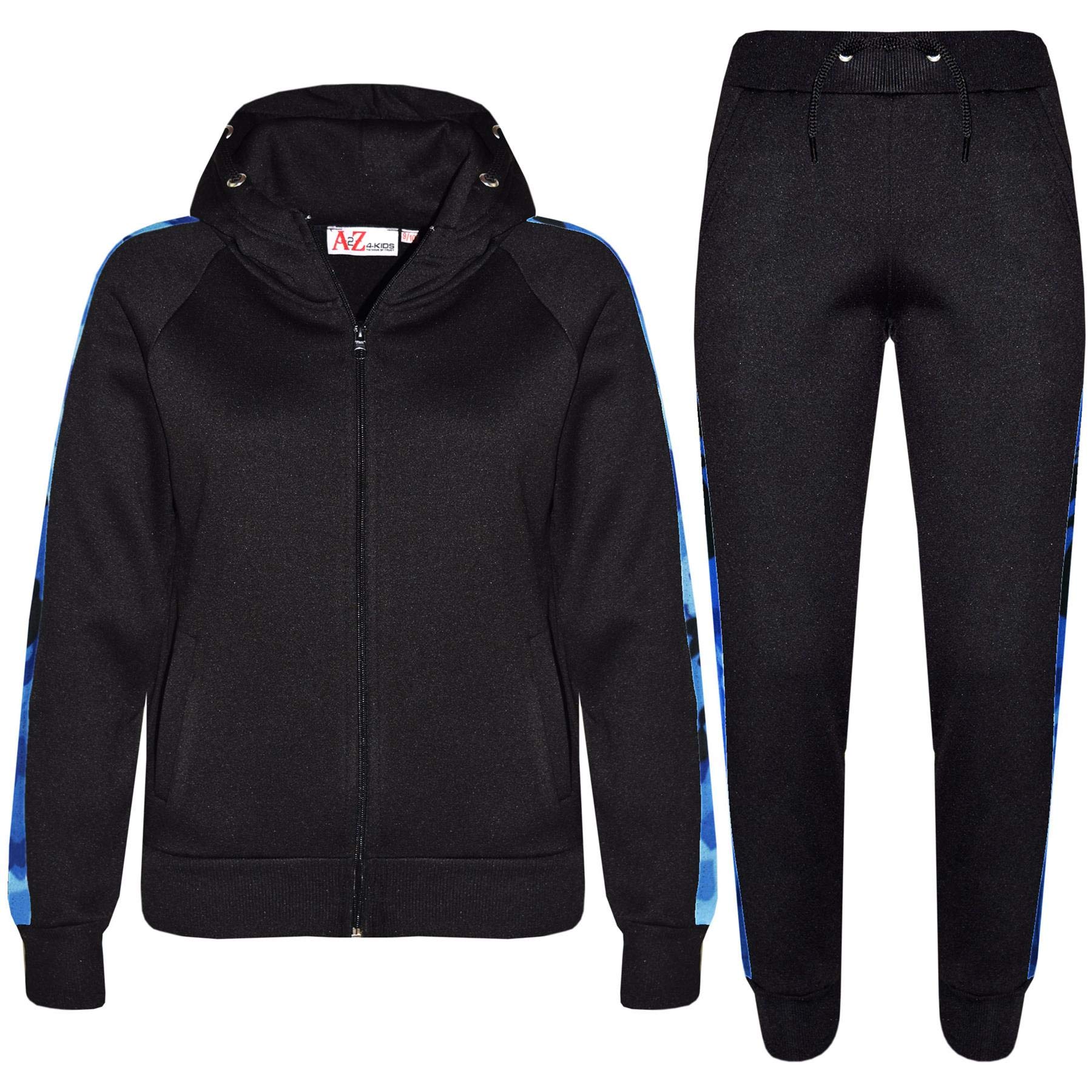 A2Z 4 Kids Filles Garçons Survêtement Plain Zippé Encapuchonné Sweatshirt Top Bottoms Gym Costume De jogging Workout Running Joggeurs Activewear Vêtements De sport Outfit Ensemble Âge 5-13 Ans