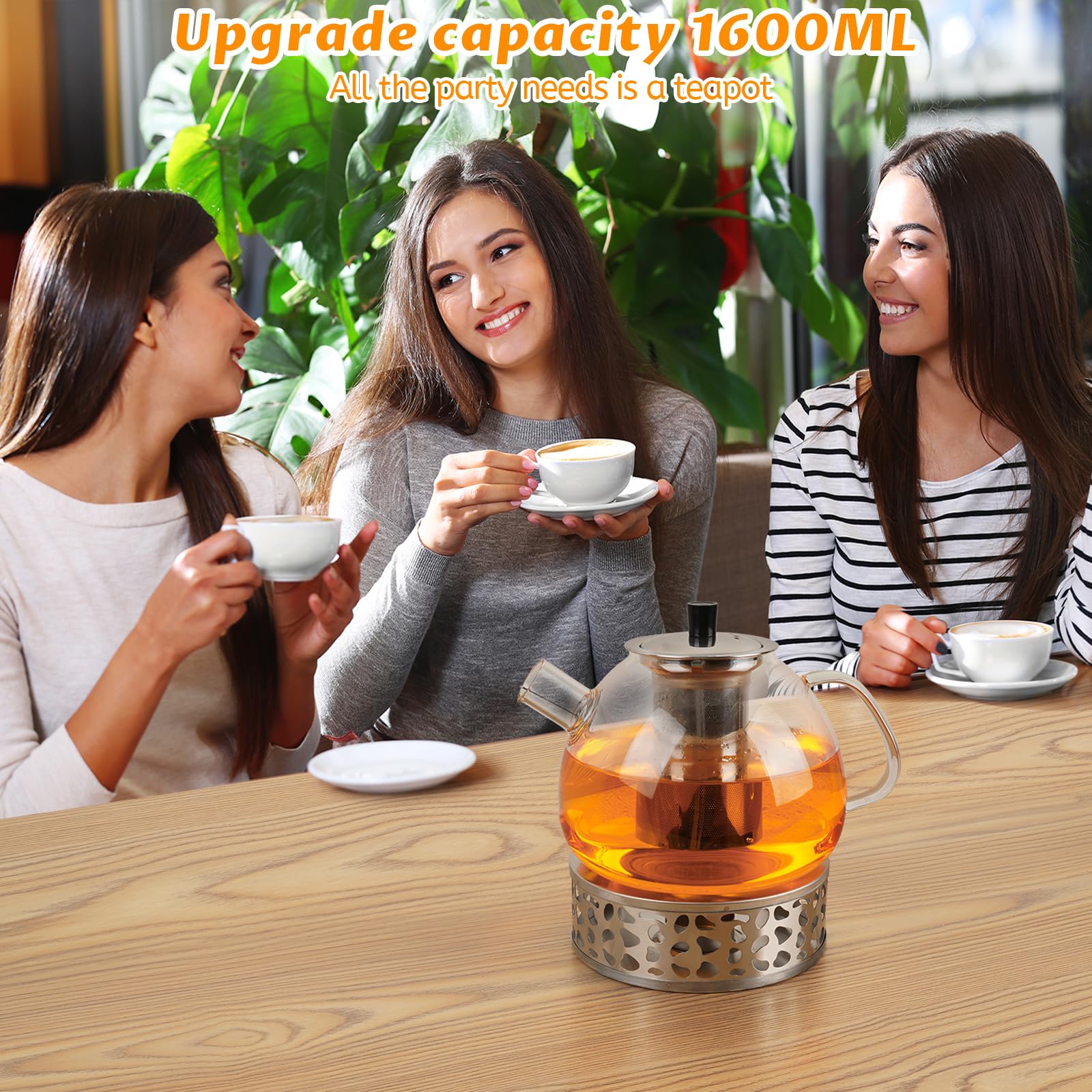 Teiera con Infusore 1,6 litri, Teiera Vetro Trasparente Riscaldabile con Filtro Rimovibile in Acciaio Inossidabile, Adatto per tè Profumato, tè Verde, tè Nero (Théière)