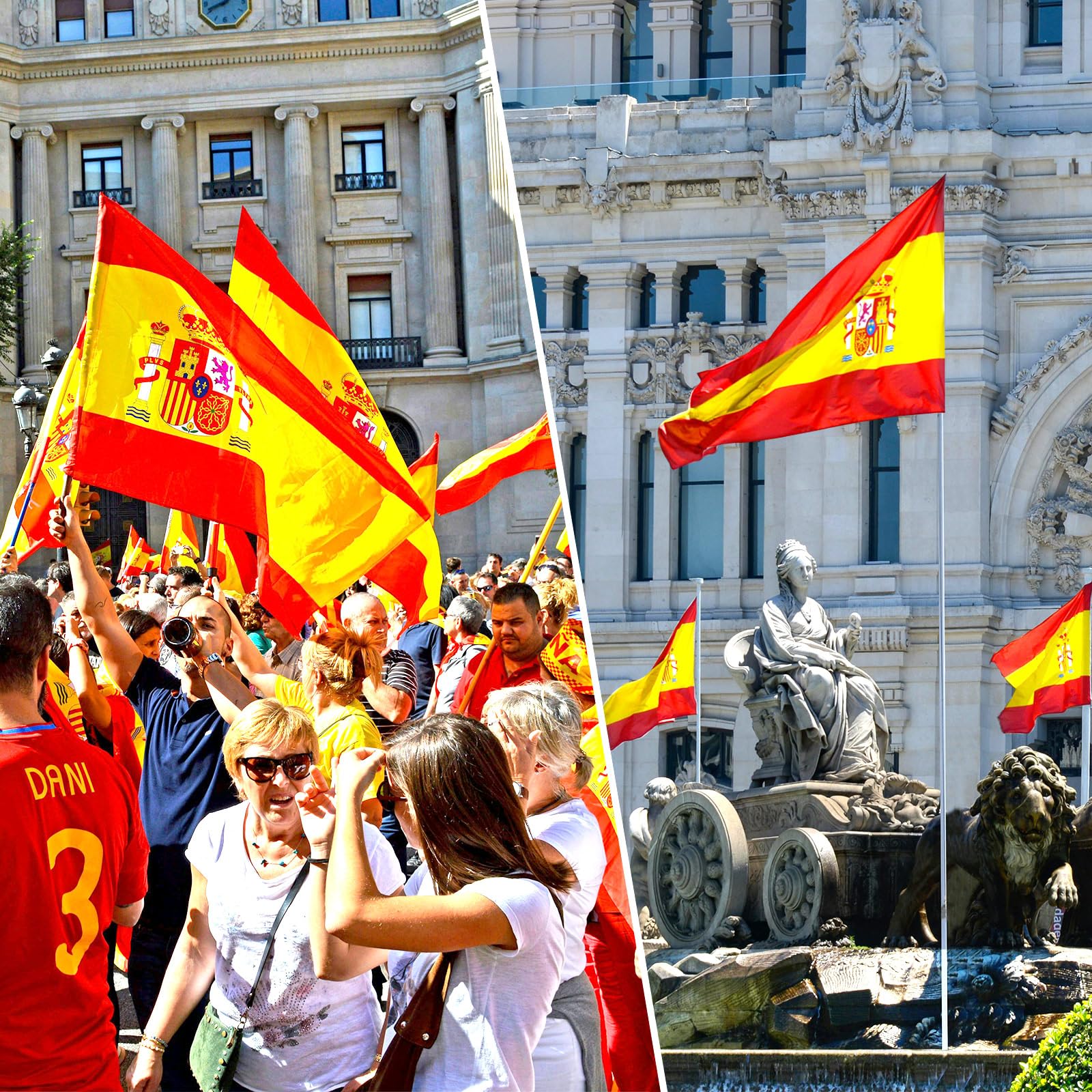 Bandera de España Grande de 90x145 cm + 10 Piezas Mini Bandera España de 14x21 cm, Bandera Real Madrid de Poliéster para Olímpicos, Euro 2024