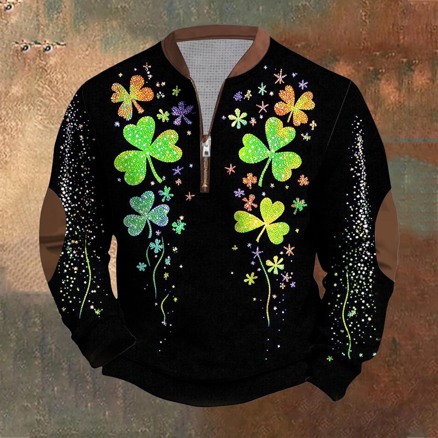 Mens St Patricks Day Sweatshirt Half Zip Shamrock Print Long Sleeve Shirts Plus Size Funny Notre Dame Irish Pullover - Image 2