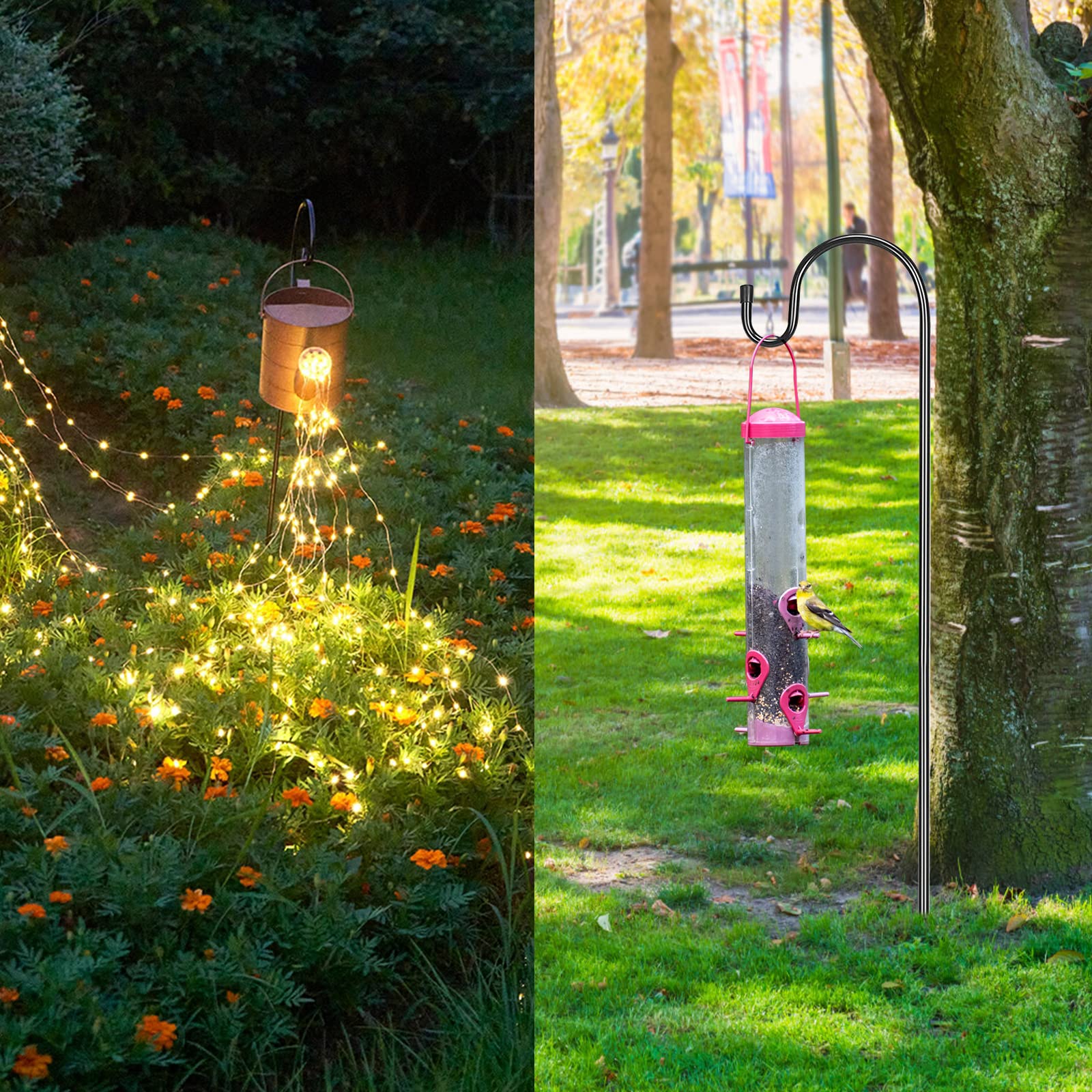 Nizirioo 2 PCS Crochets de Berger Pour Jardin, 100cm Crochet de Berger Jardin Extérieur, Noir Réglable en Hauteur Crochets de Berger Pour Mangeoires à Oiseaux, Lampes Solaires, Lumières de Noël