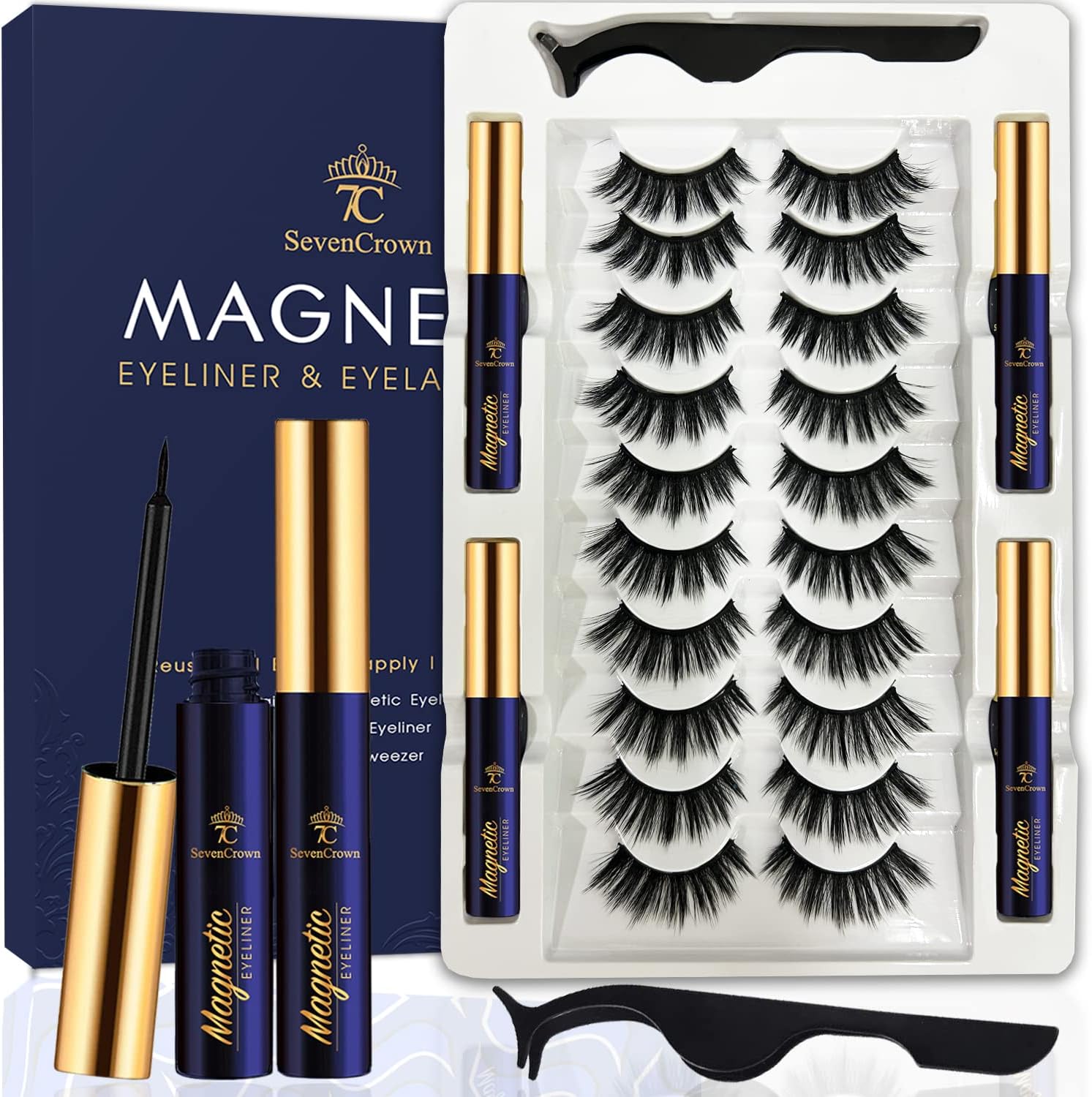 Amazon.com: 7C SevenCrown 3D Magnetic Eyelashes with Eyeliner, Cat-Eye ...