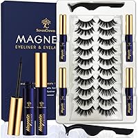 Vista 1 de Pestañas magnéticas 3D con delineador de ojos, pestañas magnéticas de ojo de gato de aspecto natural con 4 tubos de forro, impermeables, de larga