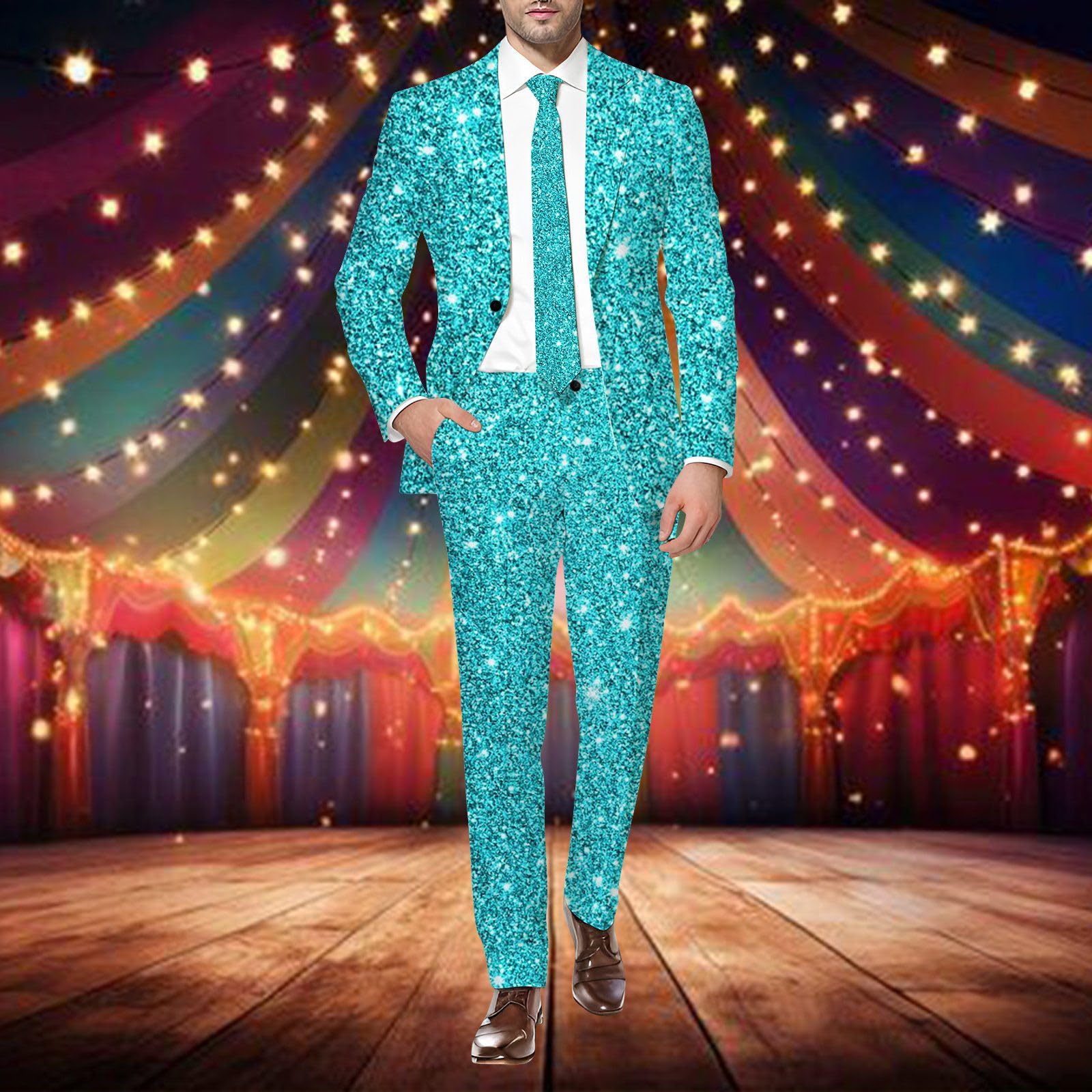 Tuta da uomo con paillette, 2 pezzi, con brillantini, slim fit, lucidi, smoking, giacca per carnevale, set da discoteca, giacca con glitter metallizzati, giacca per feste
