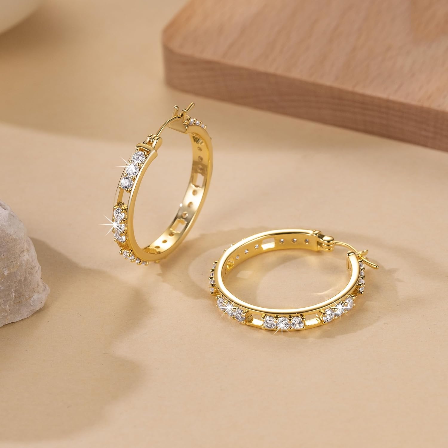 14K Gold Plated Hoop Earrings for Women Gold Plated Earrings for Women Trendy with Cubic Zirconia Mix of Style and Personality Large CZ Hoops Earring for Womens 30/35/42mm - Image 5