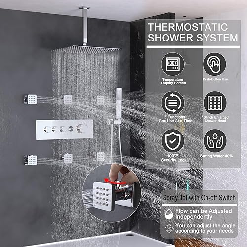 Vista 33 de Enga Sistema de ducha de doble cabezal, sistema de ducha de lluvia doble de 12 pulgadas + 6 pulgadas