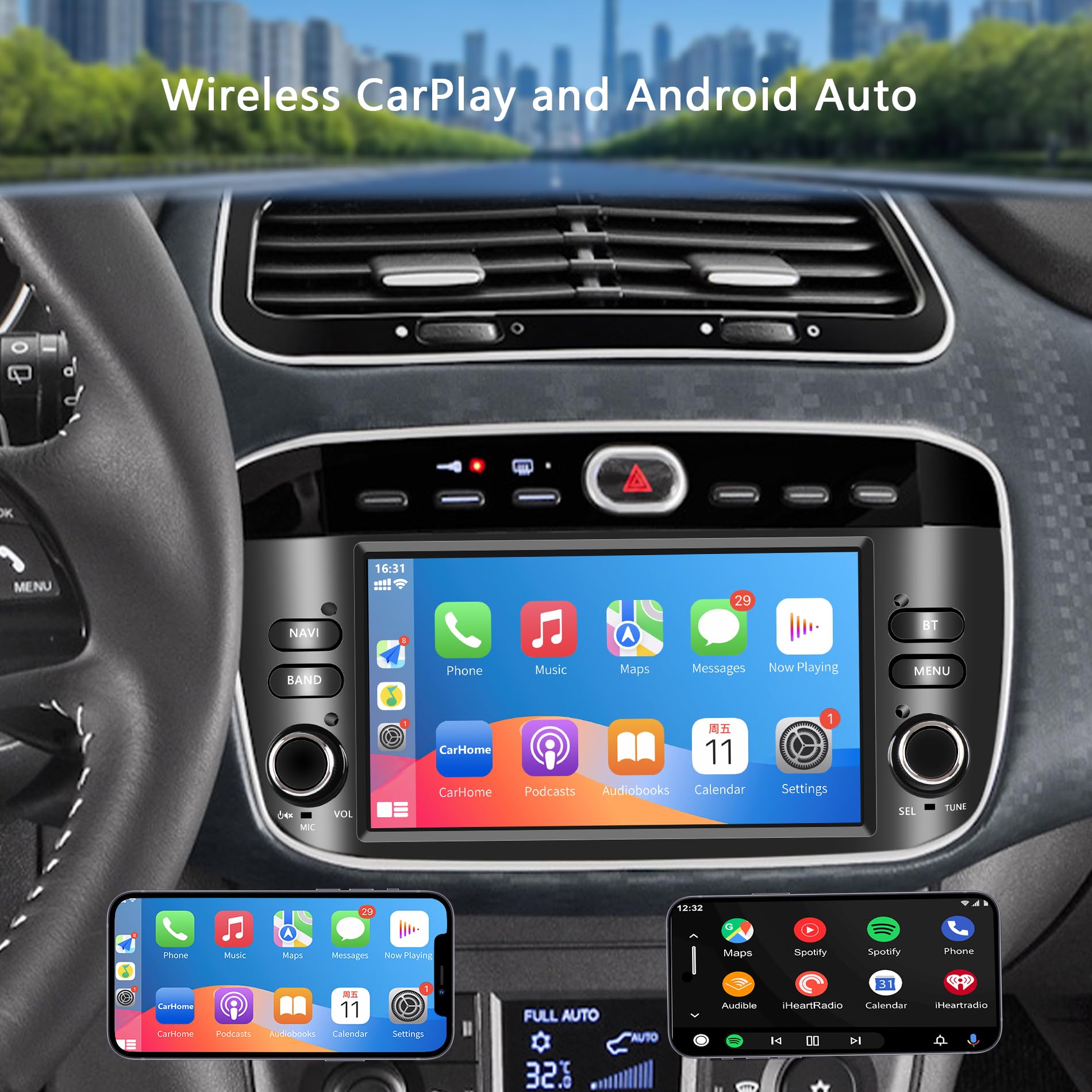 Autoradio para Fiat Punto (2010-2016) / Linea (2012-2015) Wireless CarPlay Android Auto Stereo Auto Bluetooth 7 pollici IPS con Pantalla Táctil con FM/GPS/SWC/Mirror Link