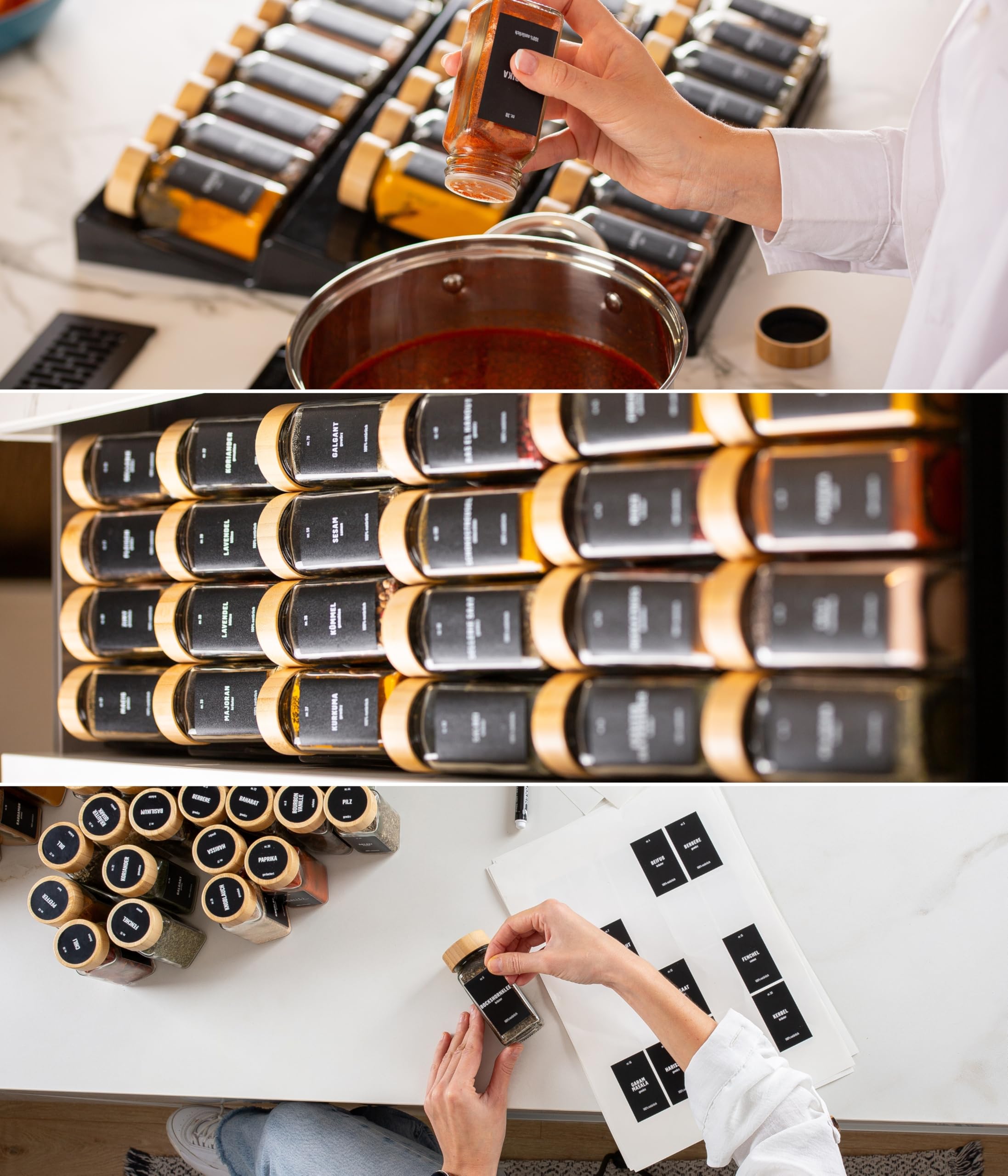 Deco haus® Gewürzregal Schublade [MIT 24 GEWÜRZGLÄSER & ETIKETTEN] - Gewürze Organizer - Gewürzeinsatz Schublade - Gewürzschublade Organizer mit Gläser - Schubladeneinsatz Gewürze
