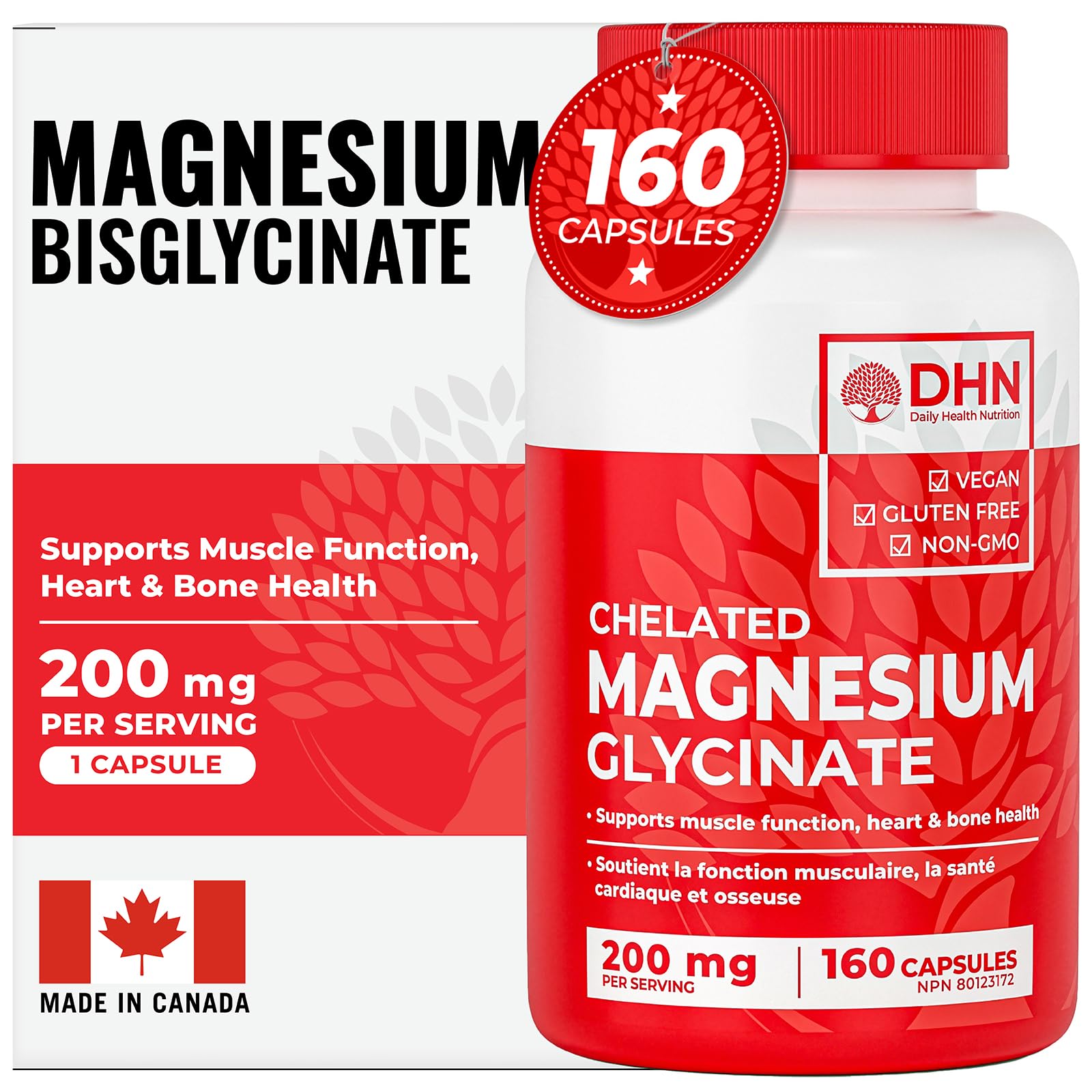 Max Absorb Magnesium Glycinate / Bisglycinate | Supports Sleep, Relaxation, Energy Metabolism, Muscle & Tissue Function | Chelated Magnesium Bisglycinate | Stomach Friendly | Canadian Made, Quality Assured