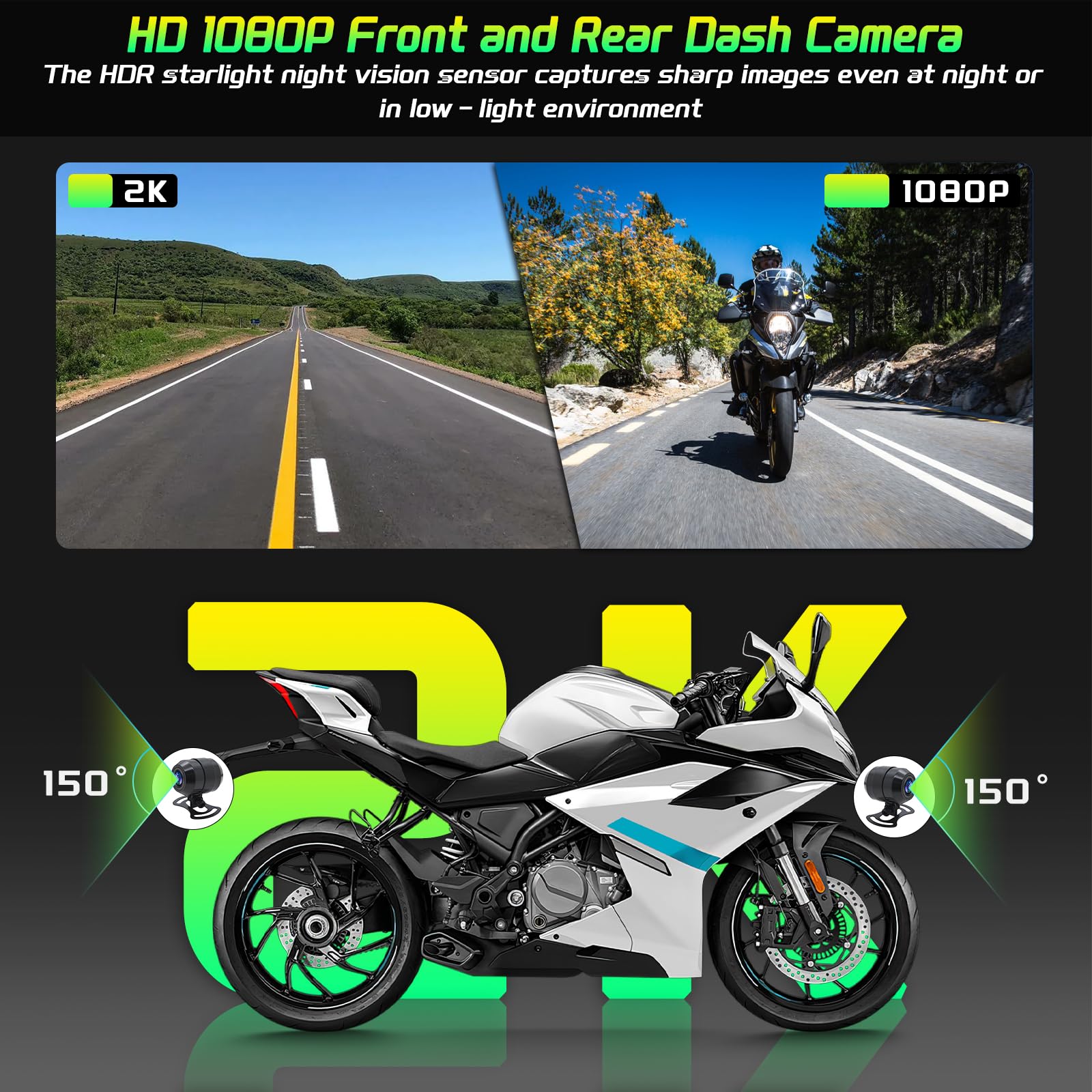 Actualización Carplay Dashcam Moto con 1080P Dash CAM, Navegación GPS para Motocicleta, 6.25 Pulgadas Impermeable, grabación en Bucle, Monitor de presión de Tiro, detección de Puntos Ciegos