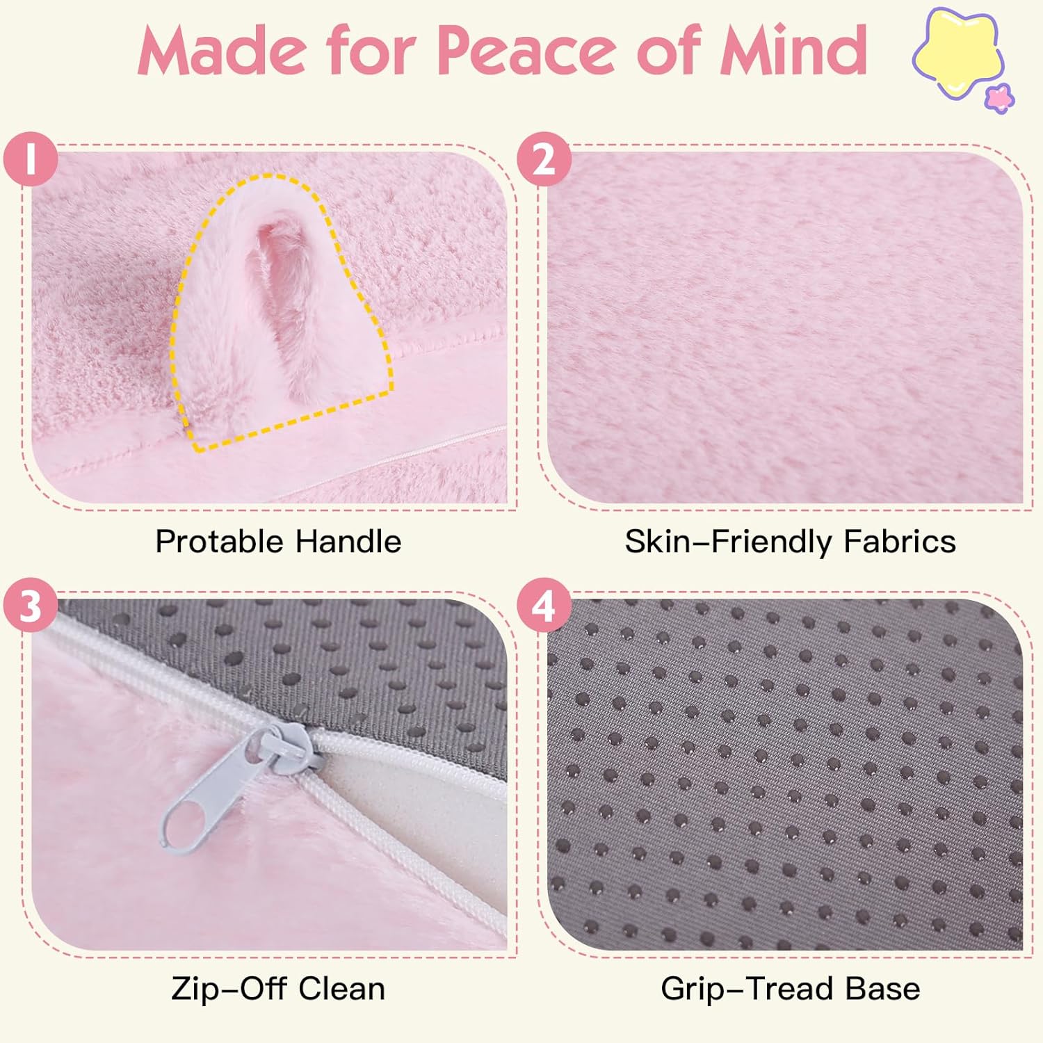 Foldable Floor Mattress with Pillow for Kids, Toddler Washable Tri Folding Floor Nap Mat for Sleeping Daycare, Child Trifold Futon Sofa Bed with Storage Bag for Playroom Girls and Boys, Pink