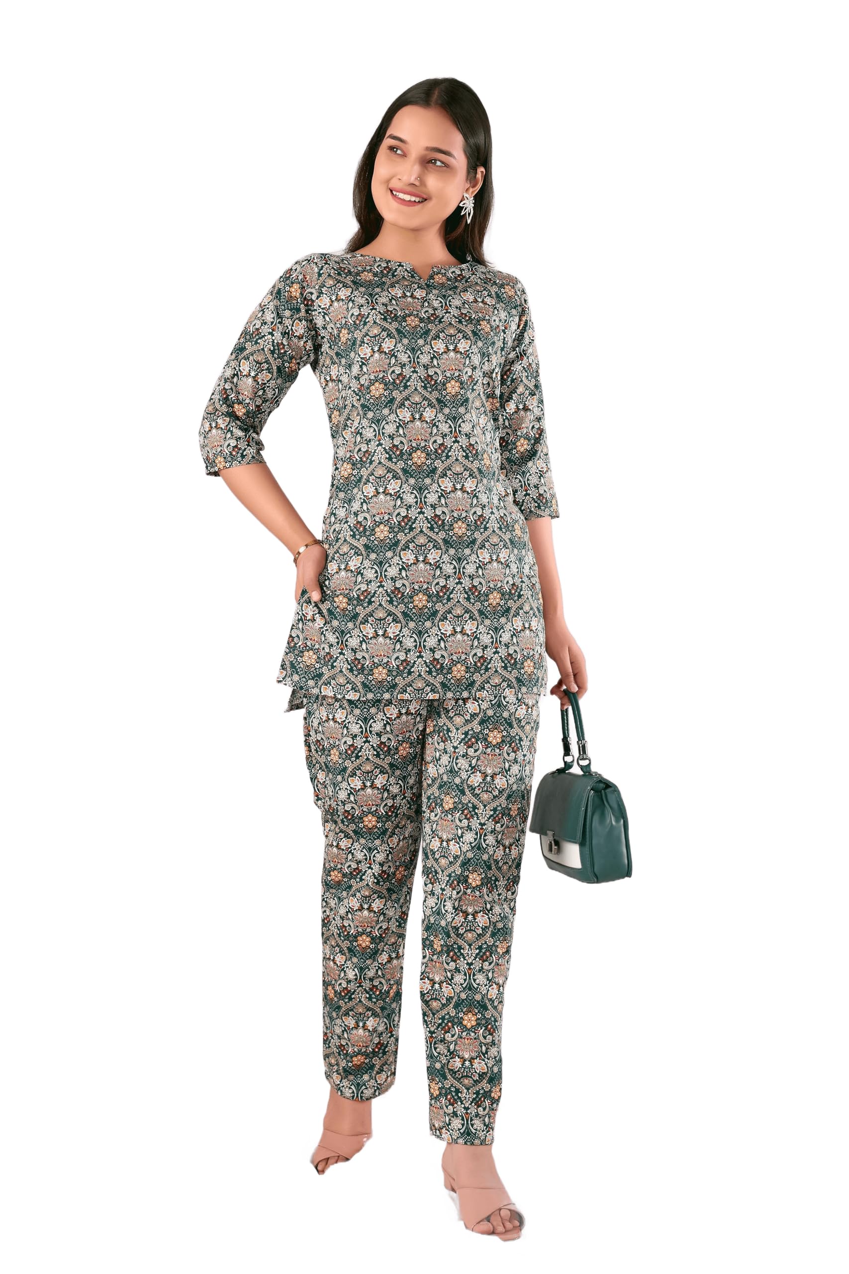 MSRETAILWomen Forest Green Tunic and Pant Co OrdsSet | Elegant CasualWear Matching Outfit for Ladies | Comfortable EverydaySummer Fashion-image-26