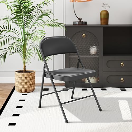 Miniatura 2 de Paquete de 4 sillas plegables con revestimiento de goma y marco de acero, asientos portátiles resistentes para interiores y exteriores, eventos, 2