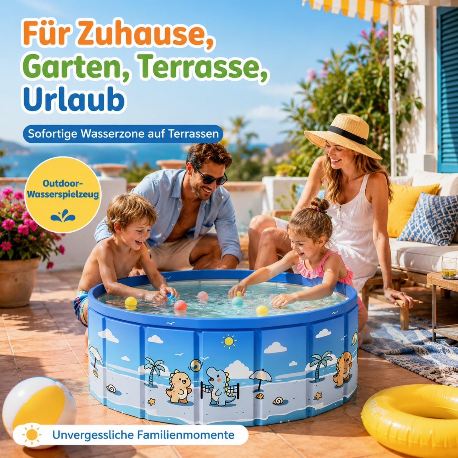 Großer Faltpool Outdoor - Anti-Rutsch Kinderpool Mit Ablaufschlauch | Tragbares Schwimmbad Für Zuhause, Garten, Hinterhof, Terrasse, Reise, Camping