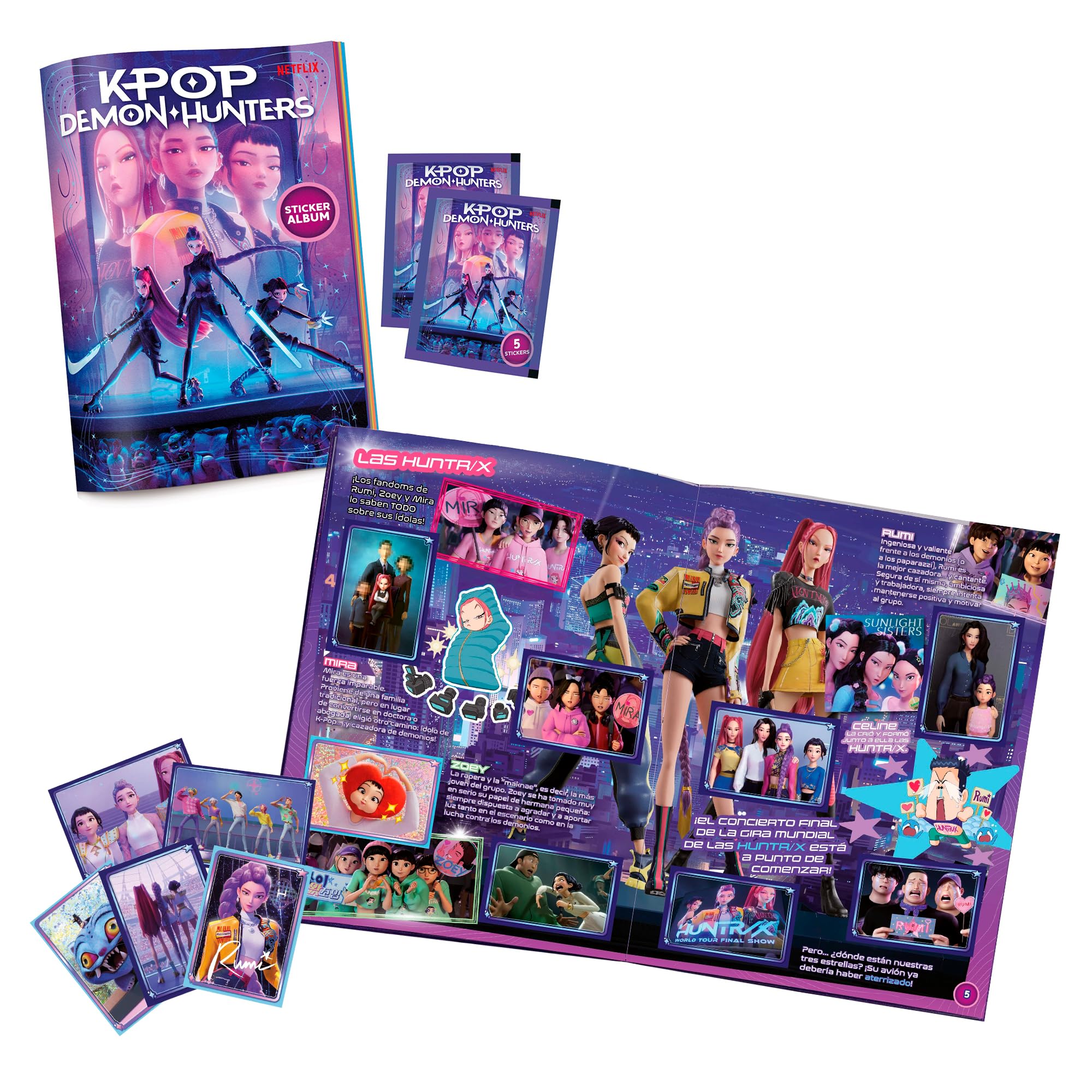 Bizak KPOP Demon Hunters Stickers Cards Official Netflix Album, 32 Pages for Collection of 200 Stickers, Includes 2 Envelopes with 10 Holographic and Die-Cut Stickers and Double-Sided Poster (64395101