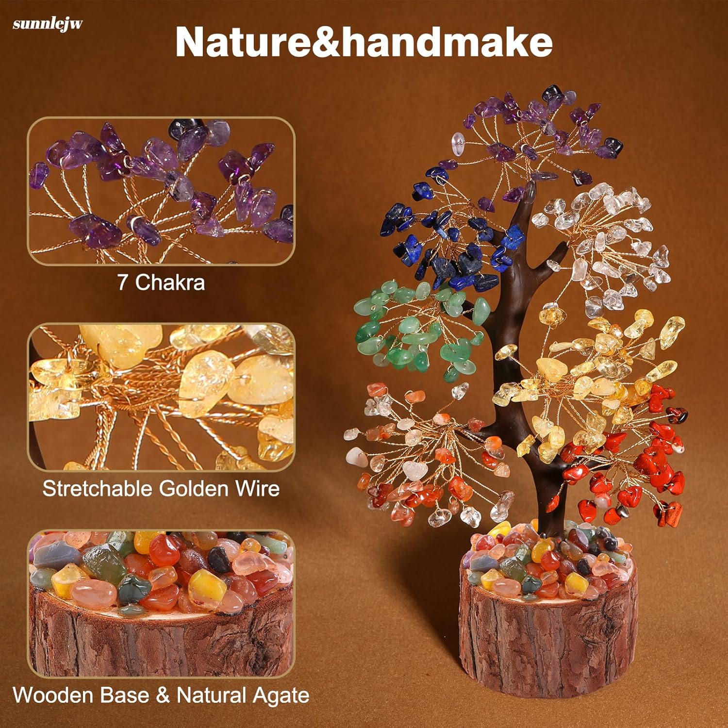 7 Chakra Crystal Tree of Life,Birthday Gifts for Women, Healing Crystal and Stones for Positive Energy,Gifts for Sister and Mom,House Warming Gift,Money Feng Shui Tree Decoration - Image 3