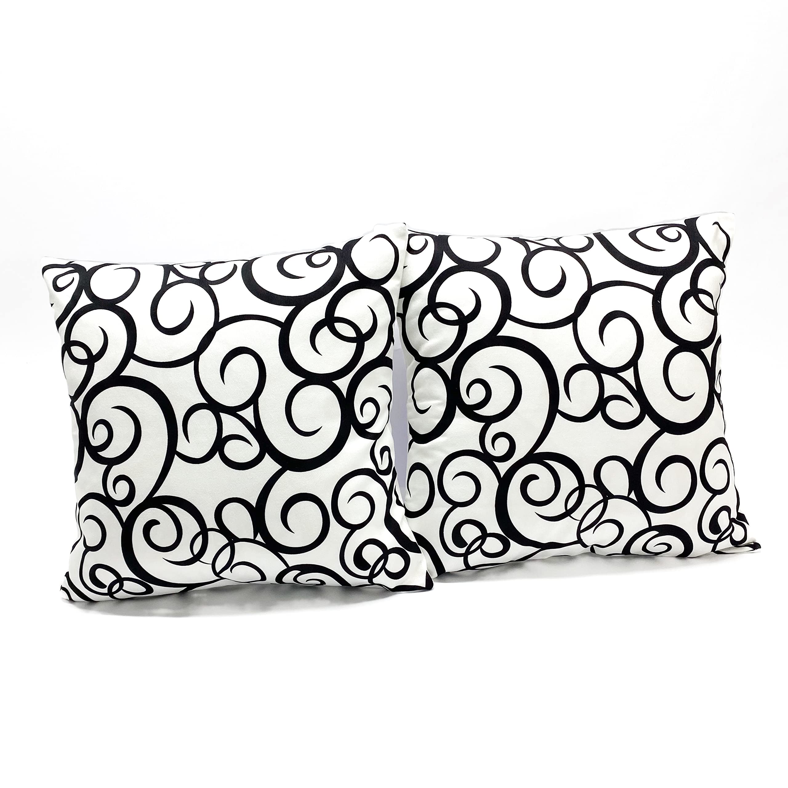 D&D Collection, Decorative Throw Pillow Cover Square Cushion Cover Set of 2, Silky and Soft Textured Premium Quality Micro Velvet Sofa Upholstery Fabric - 17"x 17"/43x43cm- Black And White Wave