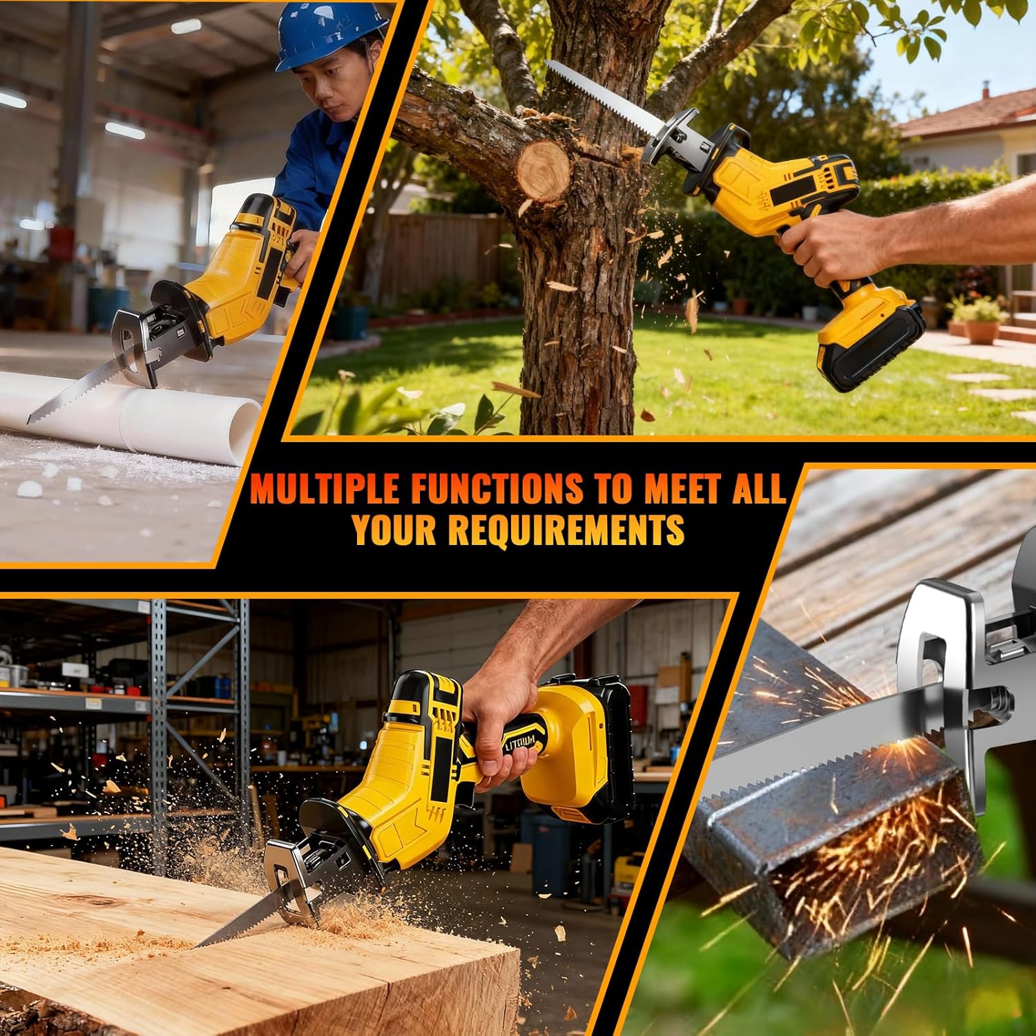 Cordless Reciprocating Saw: Variable Speed, Tool-Free Blade Change Electric Saws - Includes 2 Batteries, Charger, 4 Saw Blades - Suitable for Metal/PVC Cutting and Wood Trimming