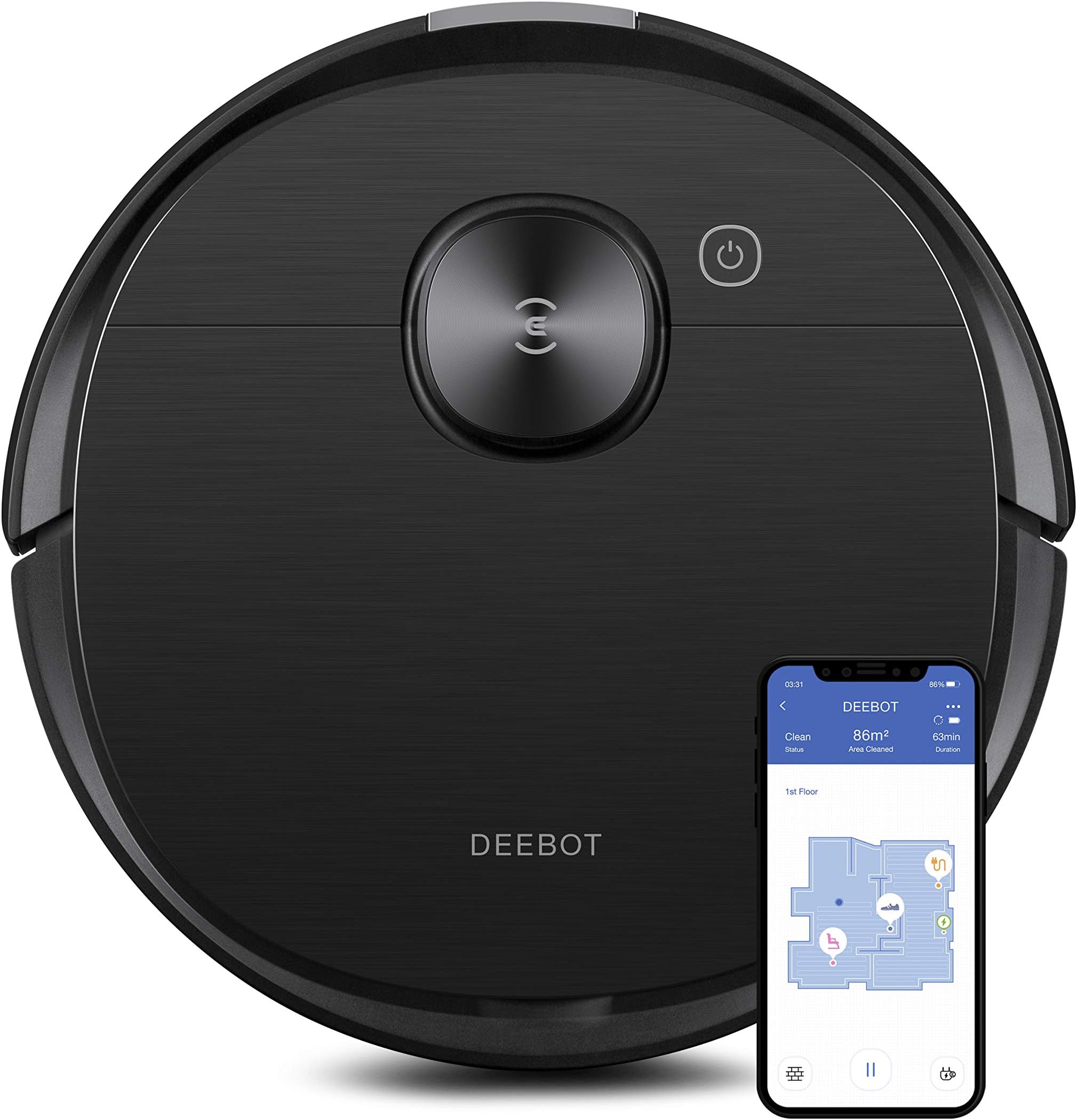 ECOVACS DEEBOT OZMO T8 AIVI Vacuum Cleaner, Robotic Vacumm and Mop in One-Go, Precise Laser Mapping Smart AI Object Recognition, On-demand Live Video, Powerful Custom Clean, 180min Runtime, Black