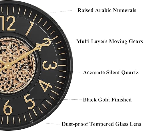 Miniatura 2 de CLXEAST Reloj de pared de engranaje móvil de 21 pulgadas, relojes de pared grandes con números arábigos regulares para decoración de sala de estar,