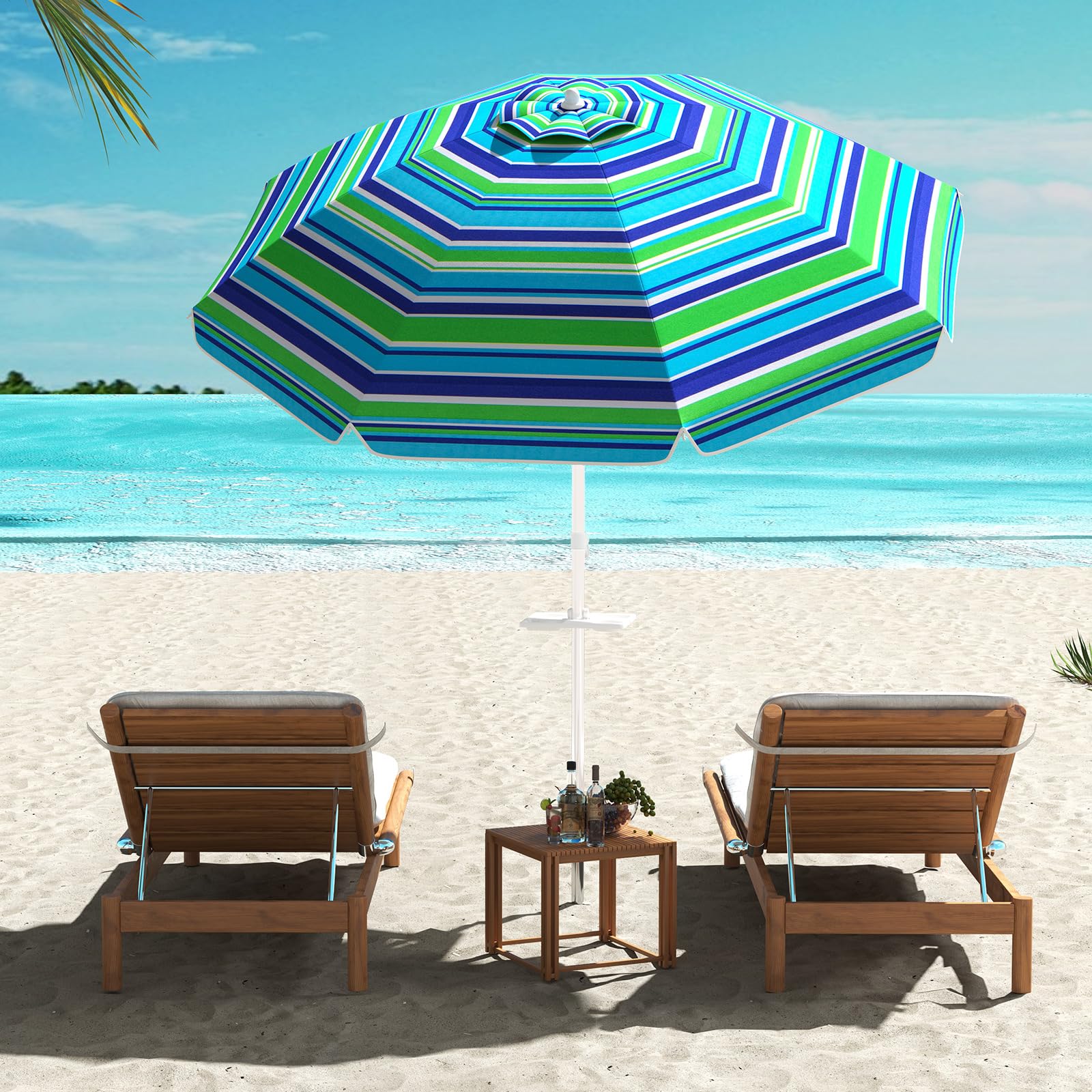 COSTWAY Parasol przeciwsłoneczny, 182 cm, odporny na wiatr, stabilny, UPF 50+, możliwość zginania w zakresie 30°, ochrona przed słońcem z ostrzem do wbijania w ziemię i torbą do przenoszenia, parasol