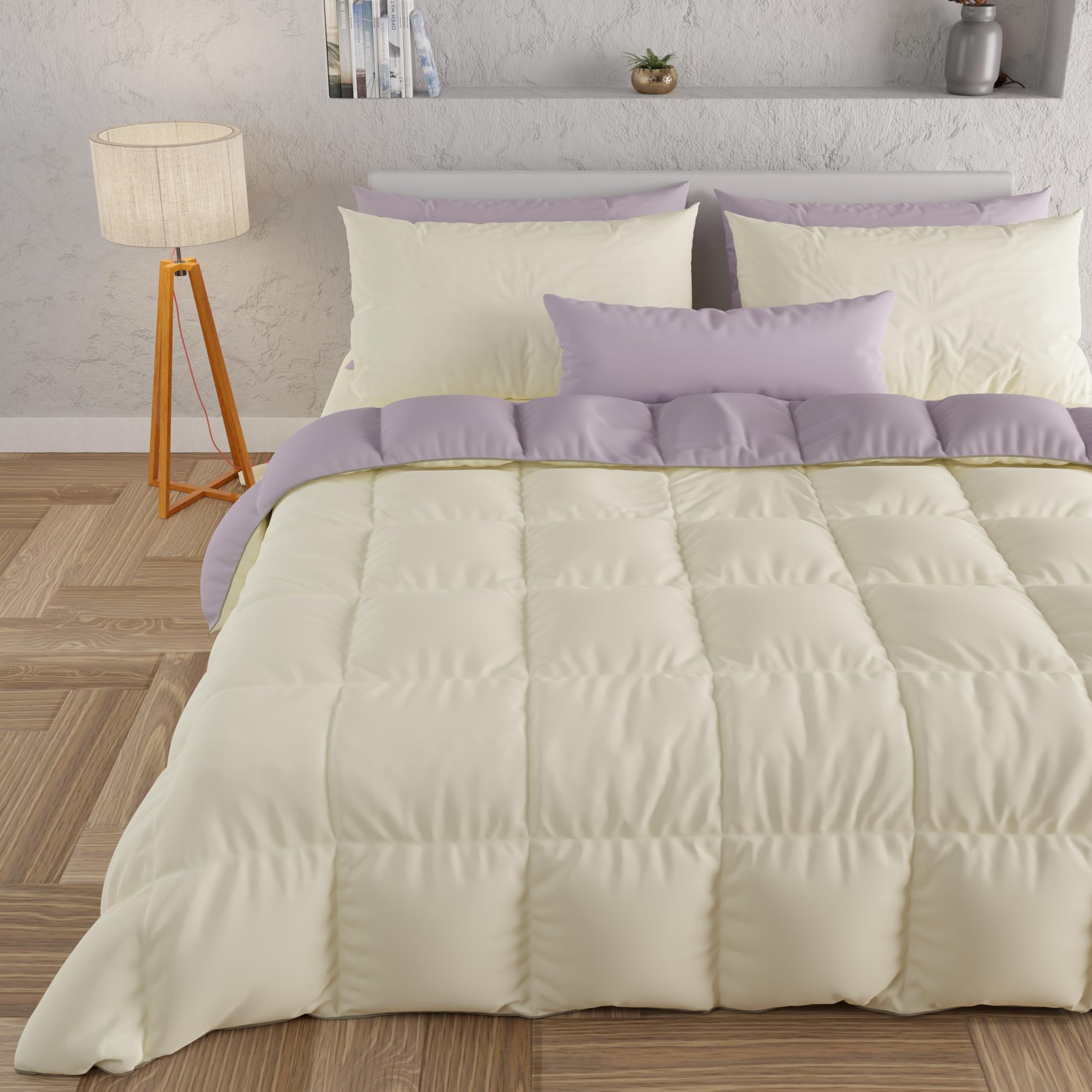 PETTI Artigiani Italiani Winterbettdecke 240x260 cm Mikrofaser 300 g/m² Wendedecke Creme/Lila