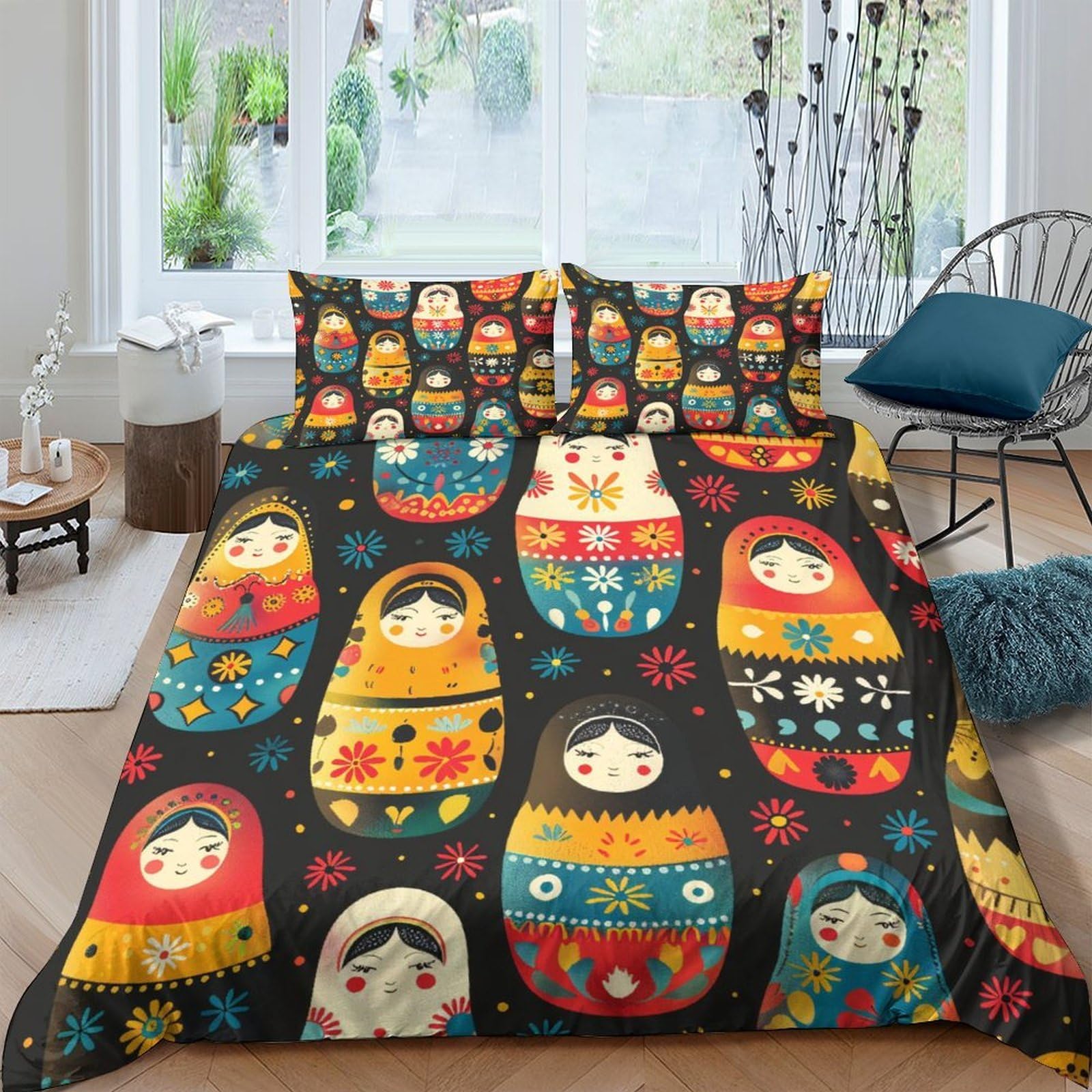 Ctjqhvkz Style-7 3D Printed Matryoshka Doll Fitted Sheet Microfiber Soft Colourful Russian Nesting Bed Cover For Bedroom Guest Room Decor Single（135X200cm）
