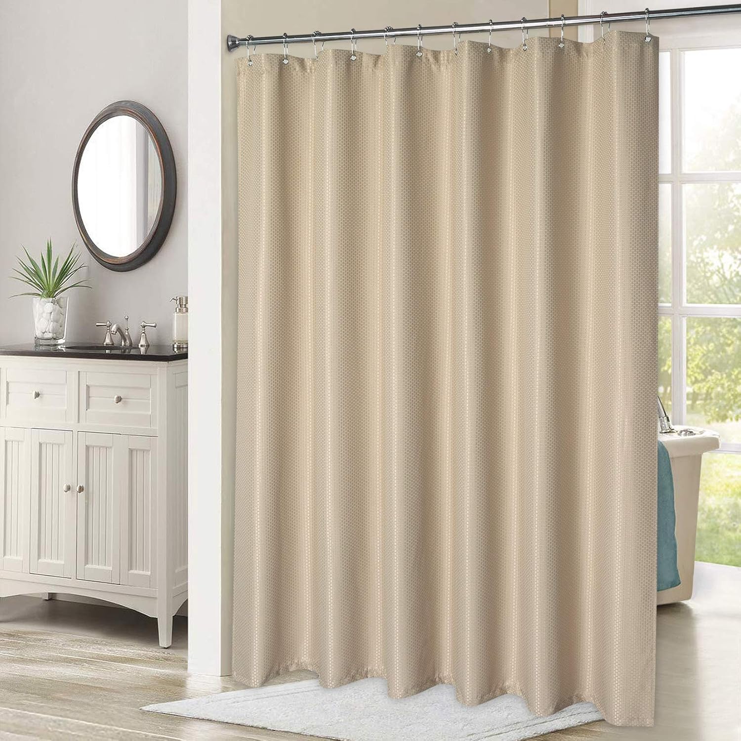 LinTimes Cortinas de Ducha Lavables Cortina de baño de gofres Naturales Cortina de Ducha de poliéster Cortina de Ducha Cortina de bañera Opaca Repelente al Agua, 183 cm x 198 cm