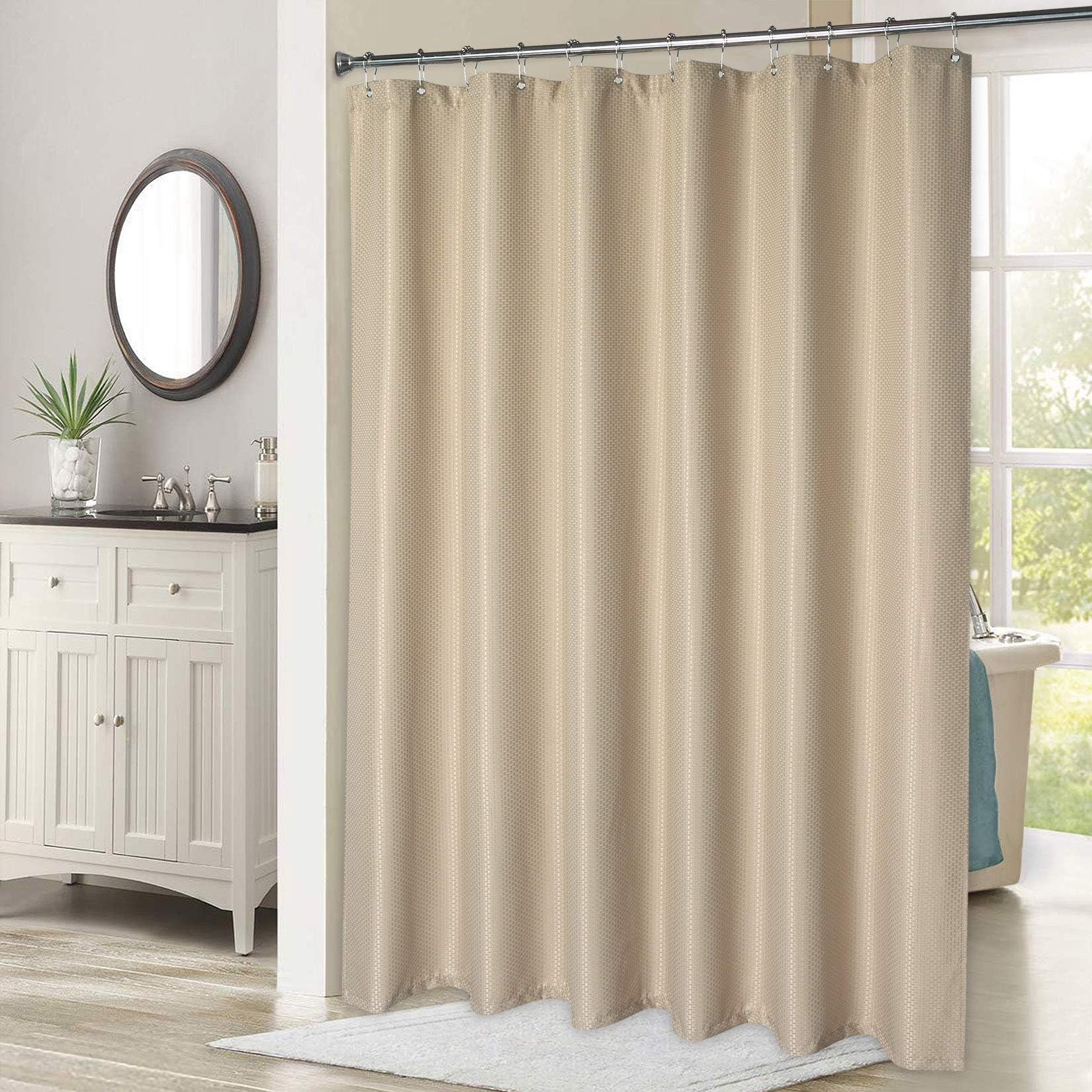 LinTimes Shower Curtains Waterproof Bathroom Curtains Polyester Waffle Washable Quick-Drying Bathtub Curtain, 72x72 inches, Natural