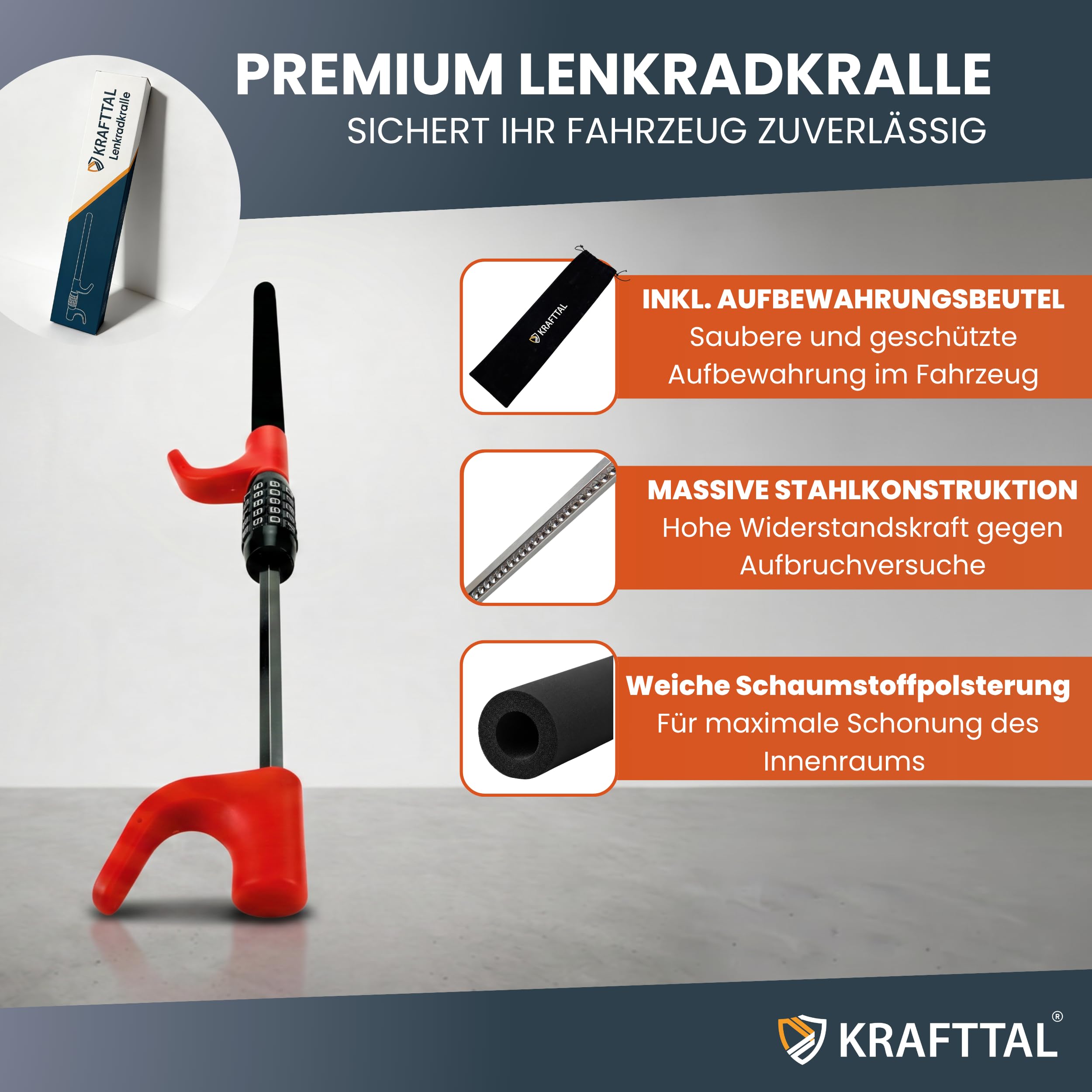 Lenkradkralle | Premium Lenkradschloss für Auto | geeignet für Auto, Wohnmobil & LKW | hochwertige Lenkradkralle für Auto | Wegfahrsperre Auto mit Zahlenschloss
