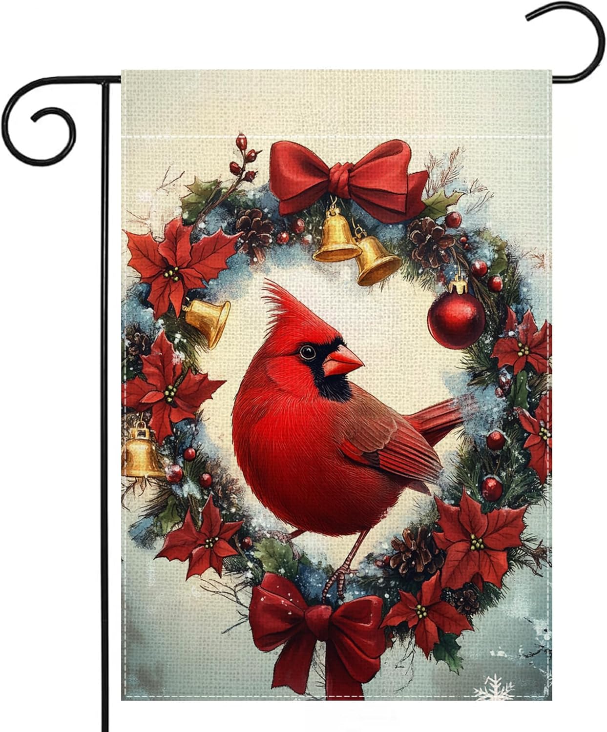 Winter Red Bird Snowflake Garden Flag 12x18 Inch Double Sided Cardinal Christmas Bell Yard Outdoor Flag House Holiday Outside Decoration